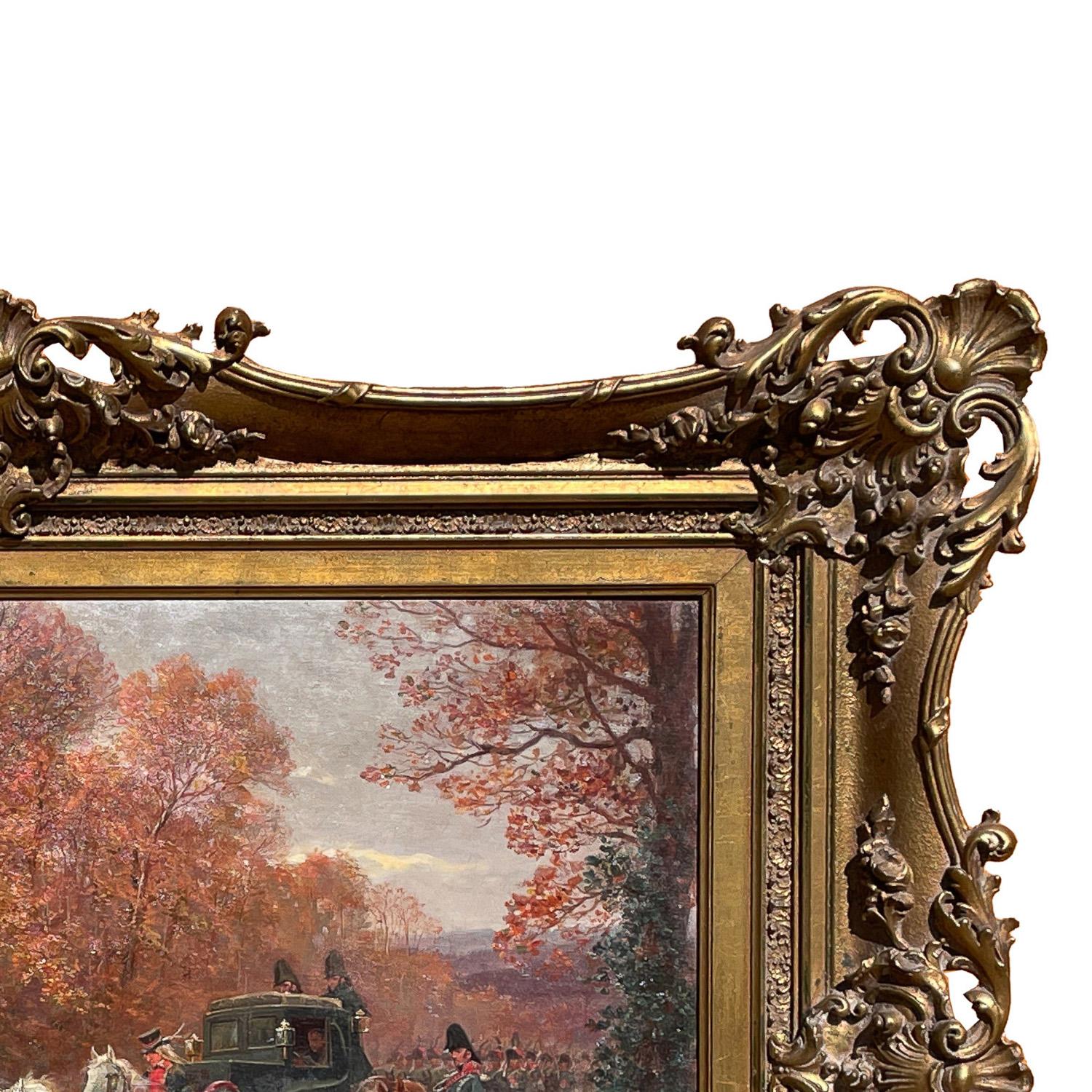 Antique French War Oil Painting Napoleon With His Army Generals Horse & Carriage For Sale 6