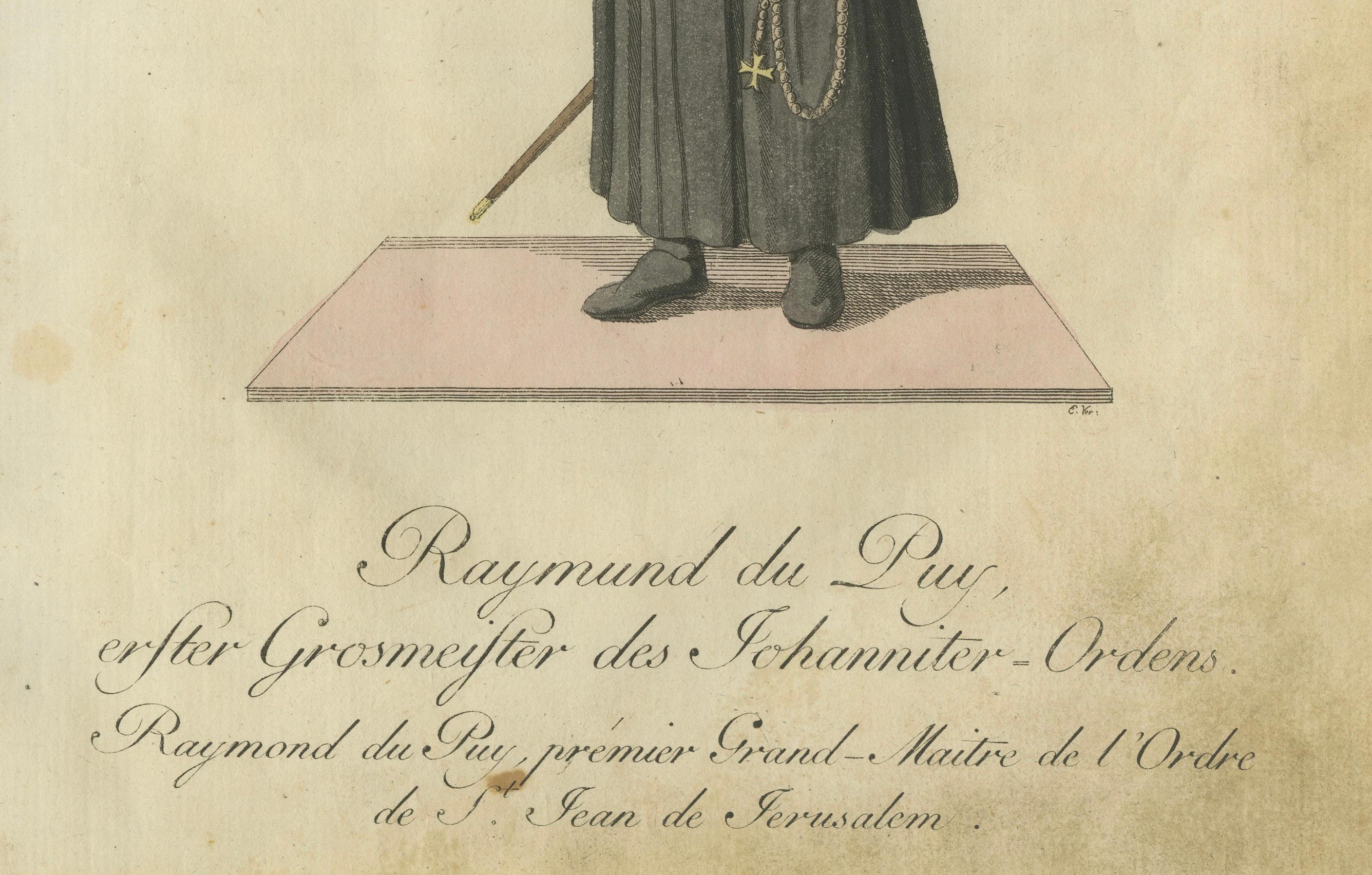 Engraved Raymond du Puy: 1791 Engraving of the First Grand Master of Hospitallers For Sale