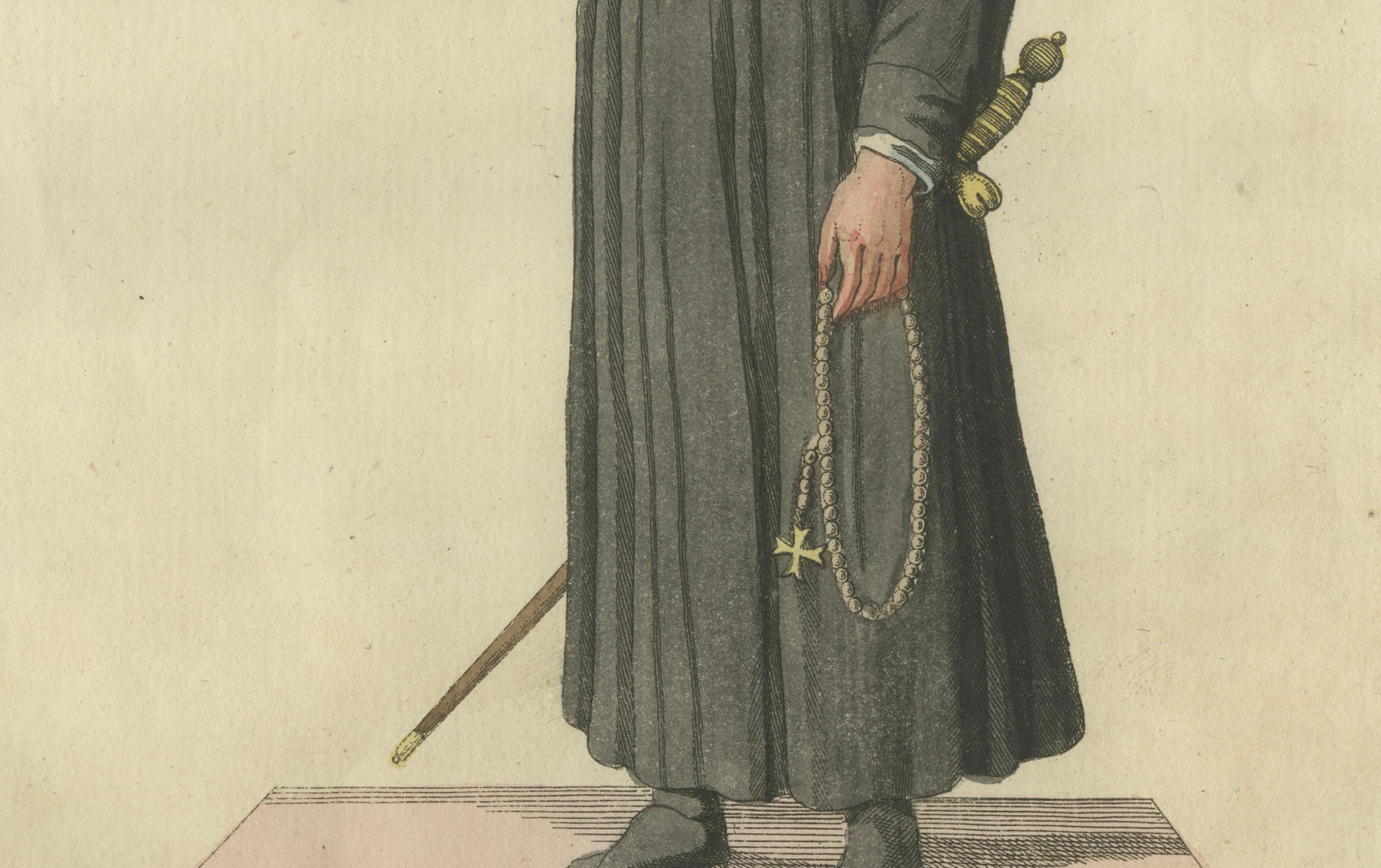 Raymond du Puy: 1791 Engraving of the First Grand Master of Hospitallers In Good Condition For Sale In Langweer, NL