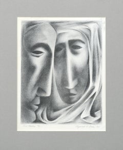 Vintage "Two Masks" Lithograph