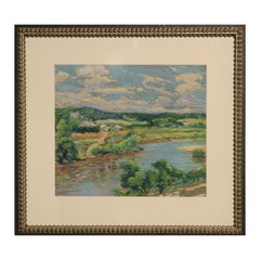Naturalistic Texas River Pastoral Country Landscape Pastel Painting