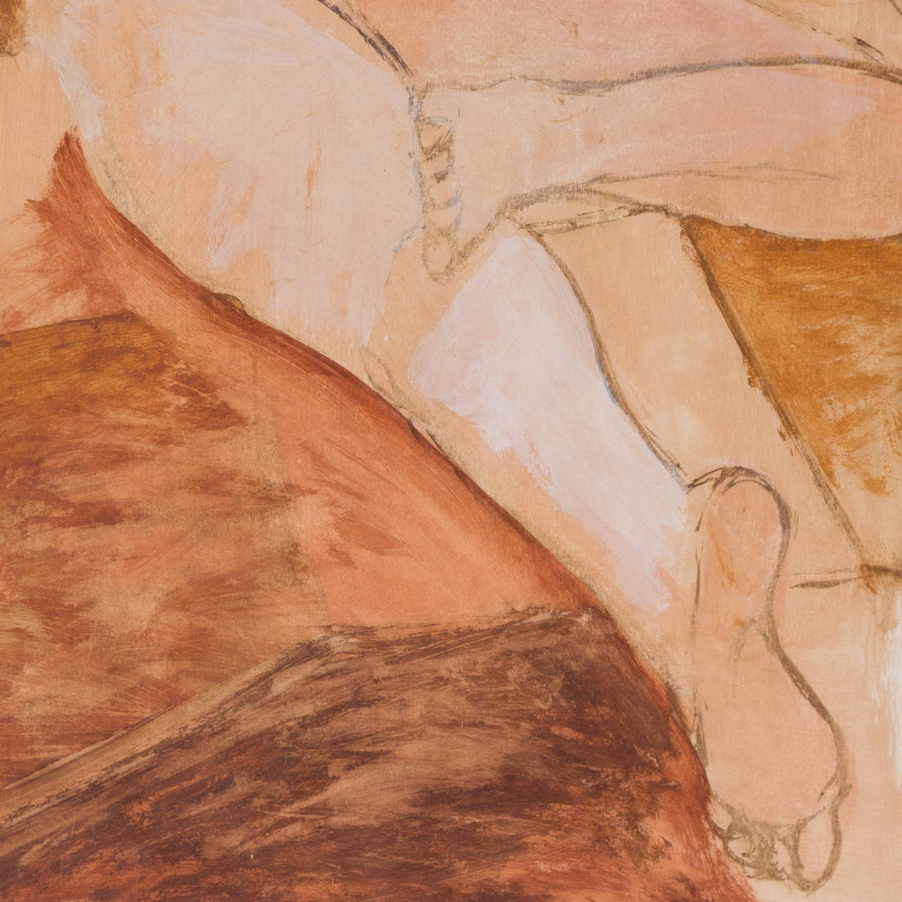 Nu dans le corail et le sable, California School of the Fine Arts, Diebenkorn, SFAA - Marron Nude Print par Raymond Ginghofer