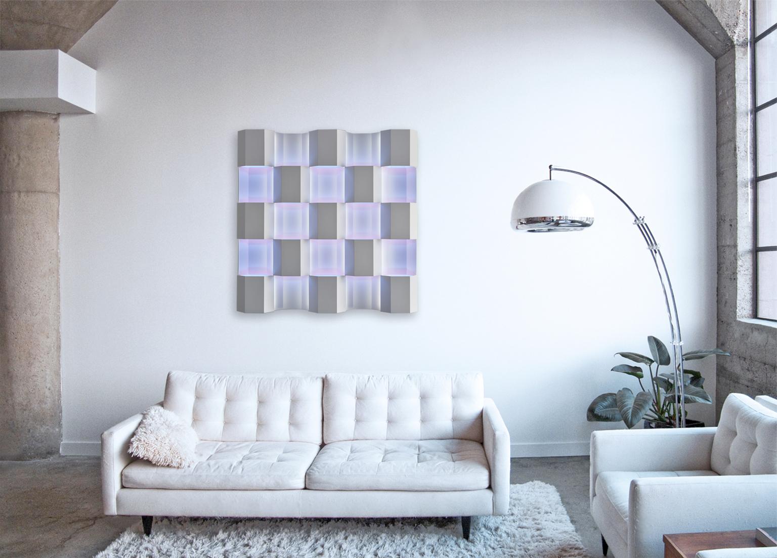 Thirteen - immersive infinite perceptual ambient color light wall sculpture - Mixed Media Art Contemporaneo di Raymond Graber