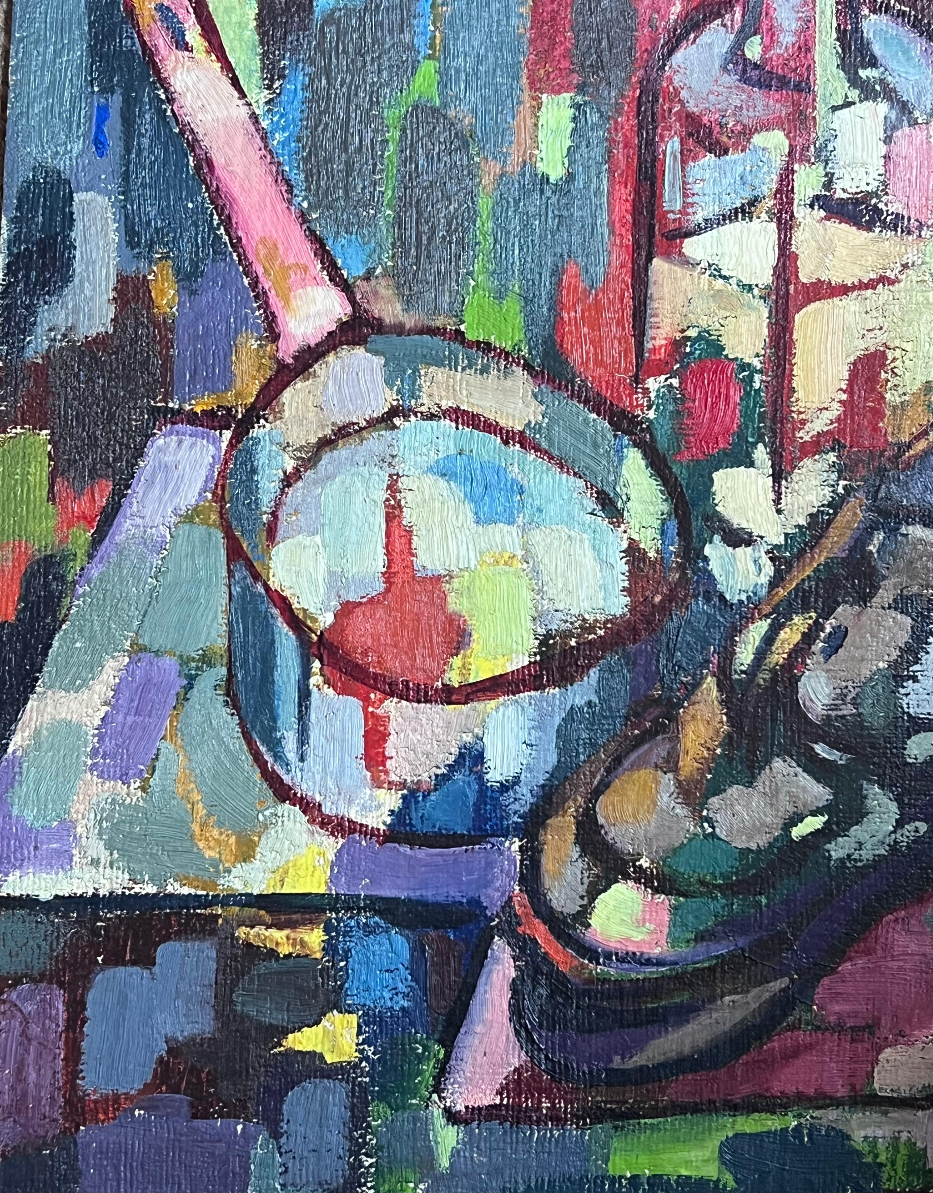 20th Century French Cubist Abstract Still Life Objects Painting - Gray Abstract Painting by Raymond Guidot