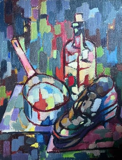 20th Century French Cubist Abstract Still Life Objects Painting