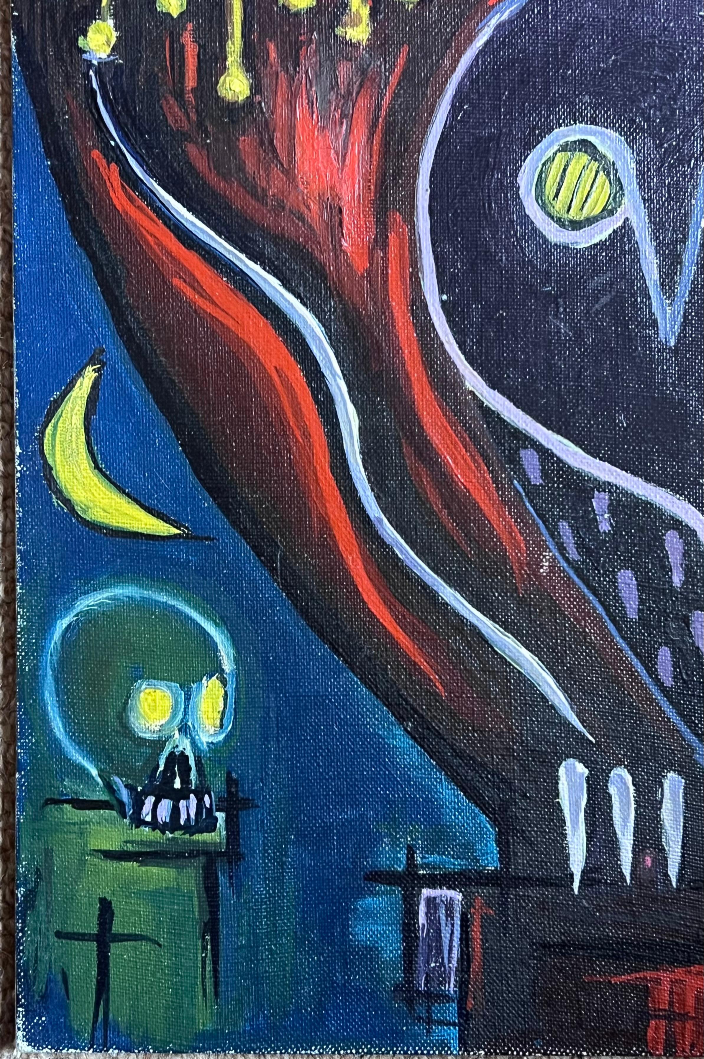 20th Century French Modernist Abstract Painting Figurative Work Skeletal Head For Sale 2