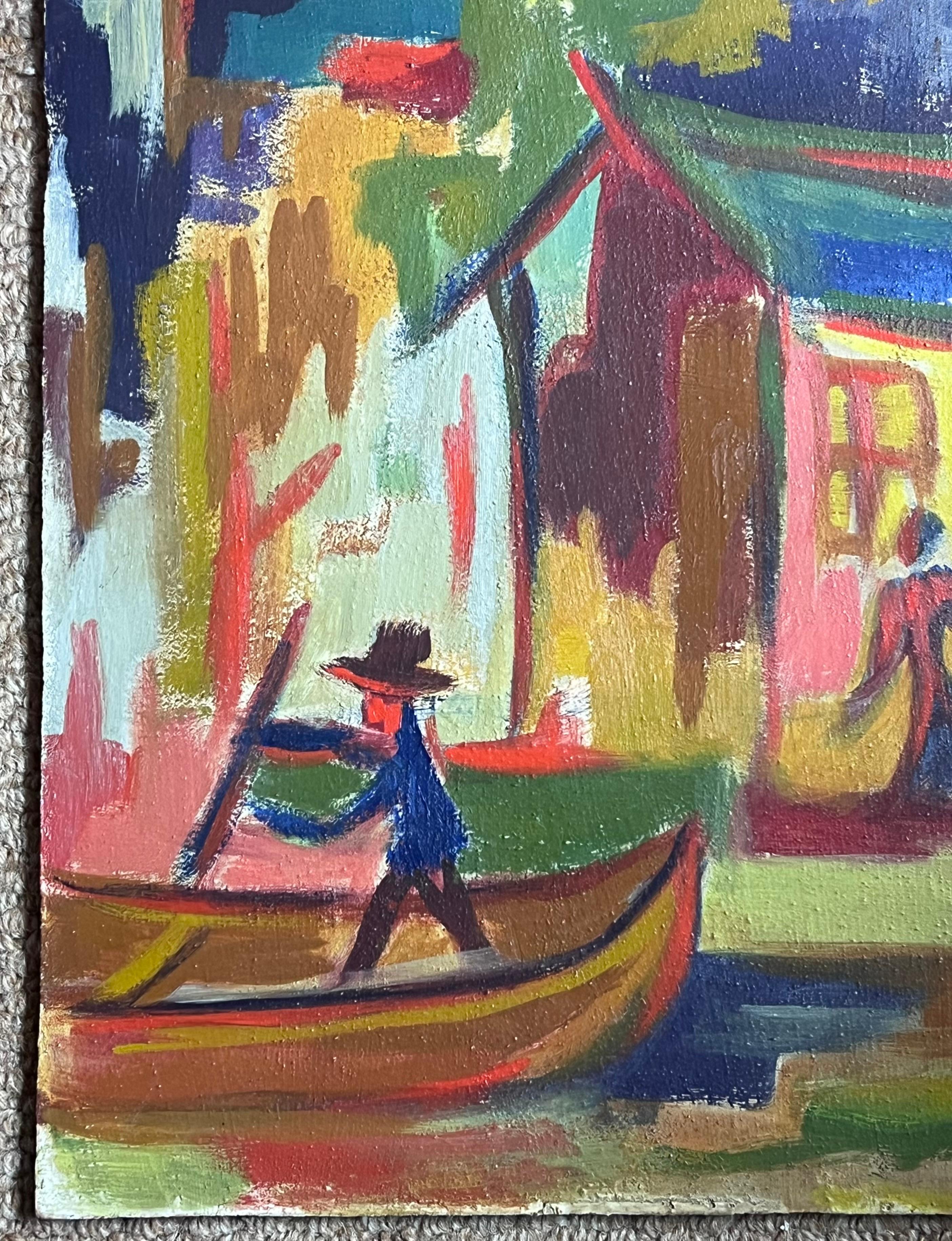 Mann im Boot
von Raymond Guidot (Französisch, 1935 - 2021) 
Künstlerstudio-Stempel verso
Ölgemälde auf Karton, ungerahmt
Pappe: 10,75 x 9 Zoll
verso gestempelt
Zustand: sehr gut
Provenienz: aus einer Sammlung in Frankreich

Der Künstler Raymond
