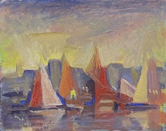 1970's French Fauvist Signed Oil Sailing Boats in French Harbour