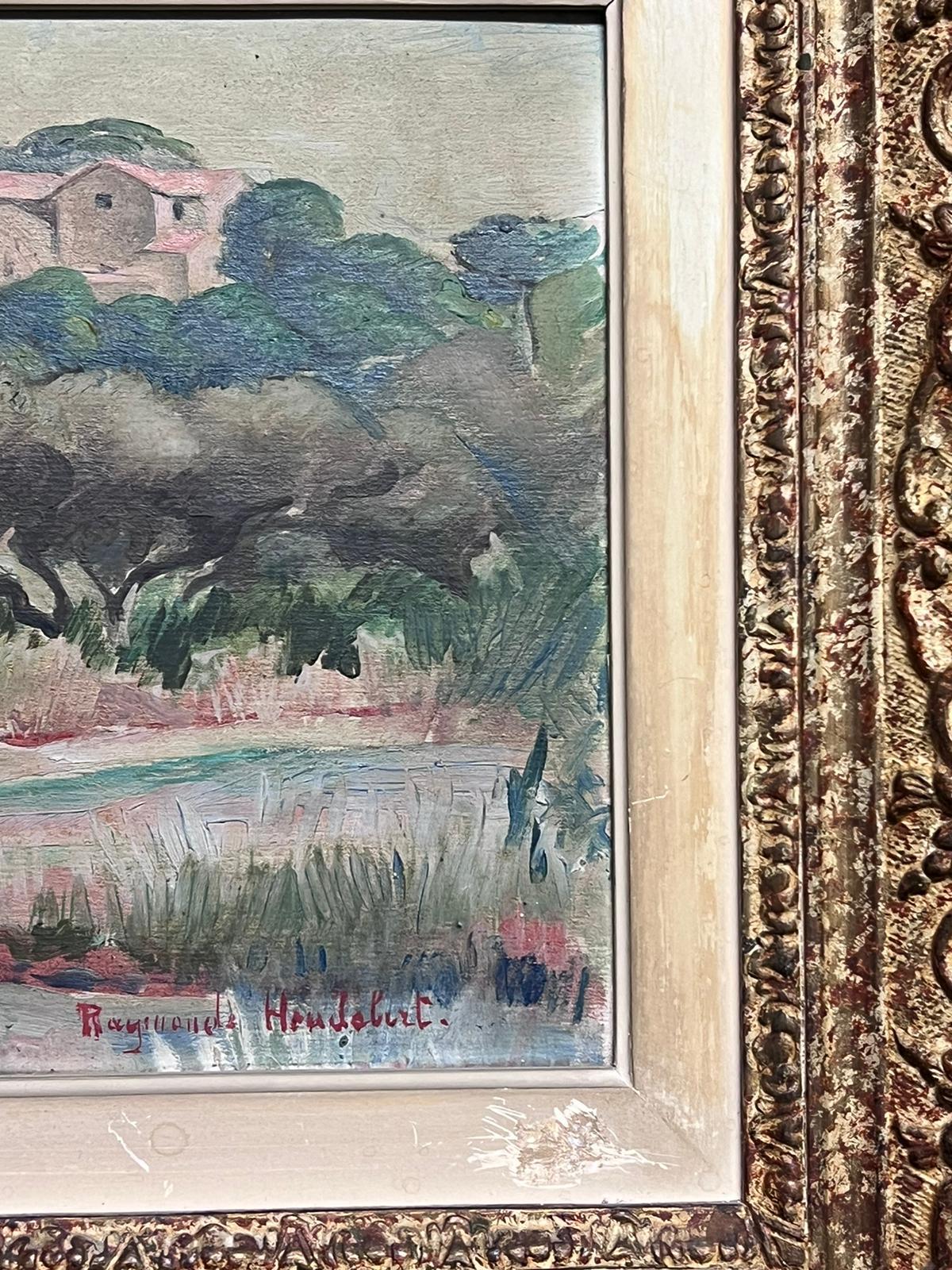 French Post Impressionist Signed Oil Mid Century Provencal Landscape & Village For Sale 3