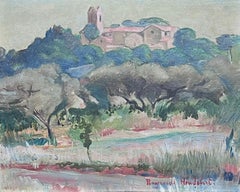 Retro French Post Impressionist Signed Oil Mid Century Provencal Landscape & Village