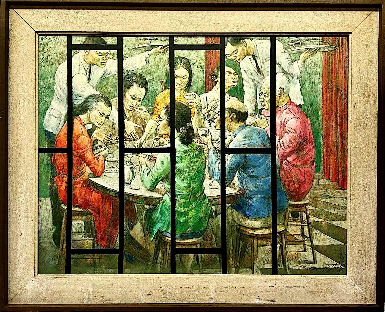 Raymond Howell, Festa cinese Dim Sum, 1979

Olio su masonite

28" x 36" senza cornice, 35,5" x 43. 75" incorniciato

Biografia tratta dal sito web di Raymond Howell:

I dipinti di Raymond Howell si basano sul realismo, con influenze di surrealismo,