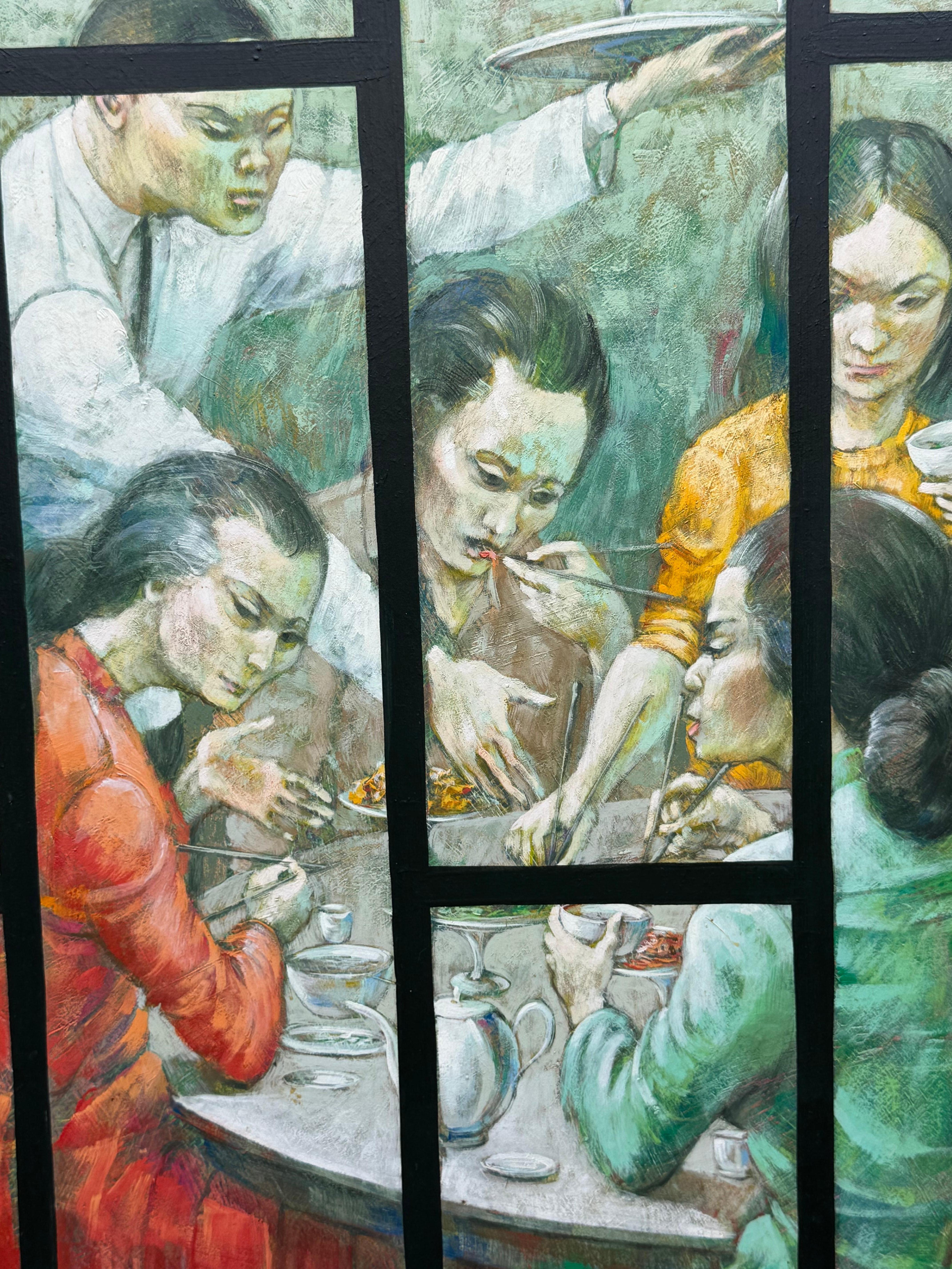 Raymond Howell, Chinese Dim Sum Feast, 1979, Oil Painting on Masonite For Sale 2