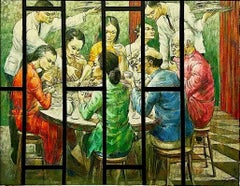 Raymond Howell, Chinesisches Dim Sum Festmahl, 1979, Ölgemälde auf Masonit