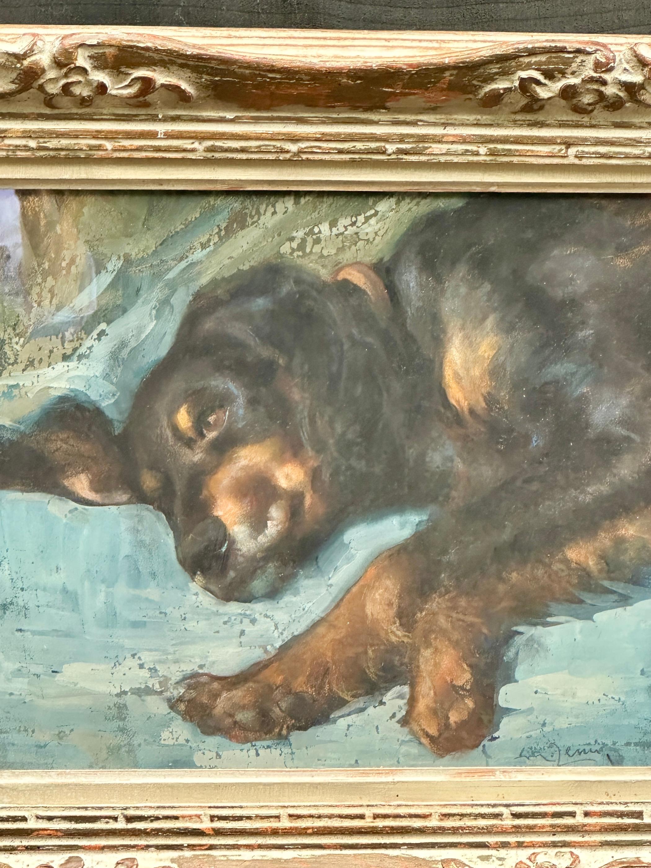 Porträt eines liegenden Irish Setters oder Spaniels aus der Mitte des Jahrhunderts – Painting von Raymond J Cress