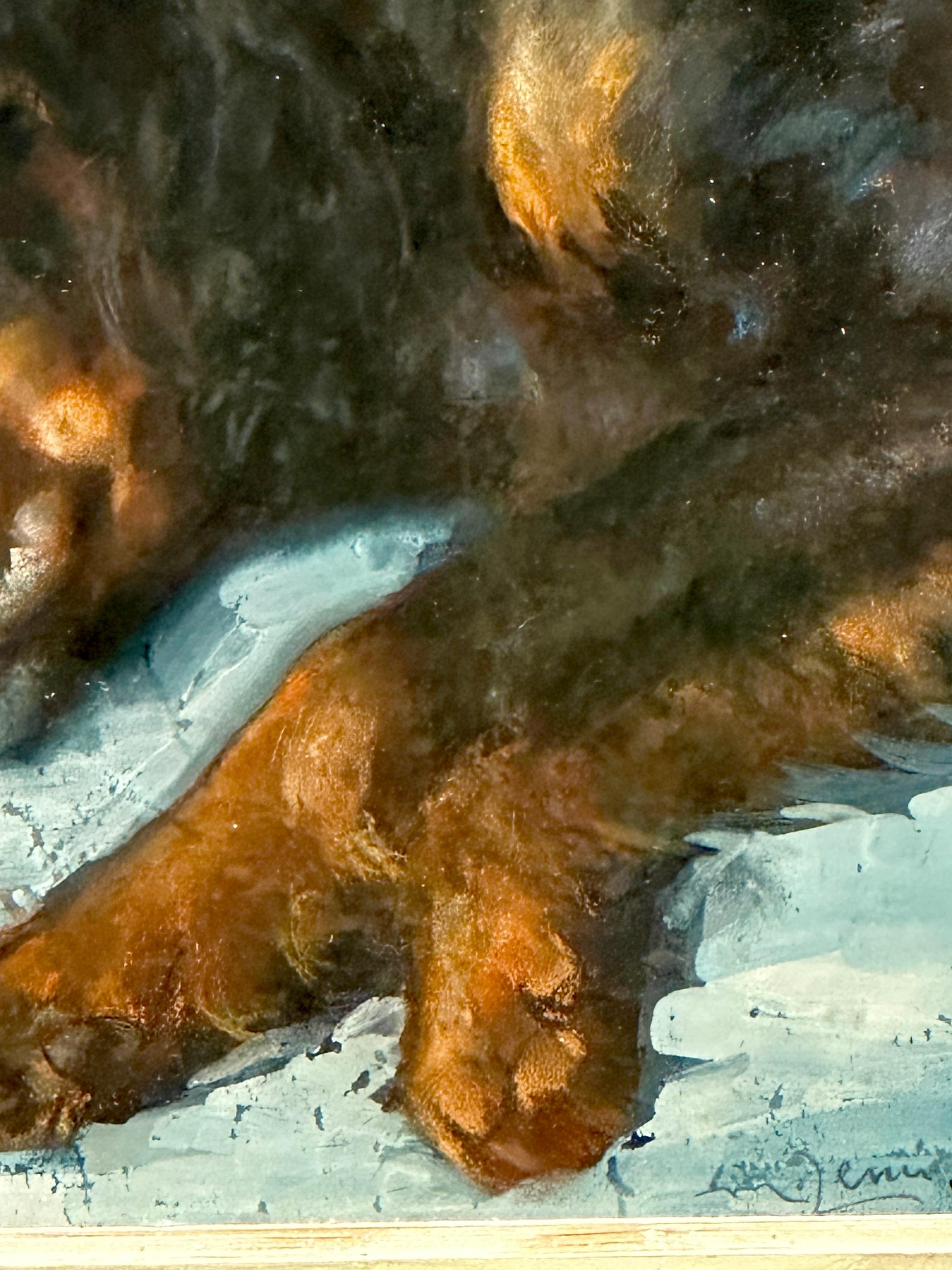 Porträt eines liegenden Irish Setters oder Spaniels aus der Mitte des Jahrhunderts (Braun), Portrait Painting, von Raymond J Cress