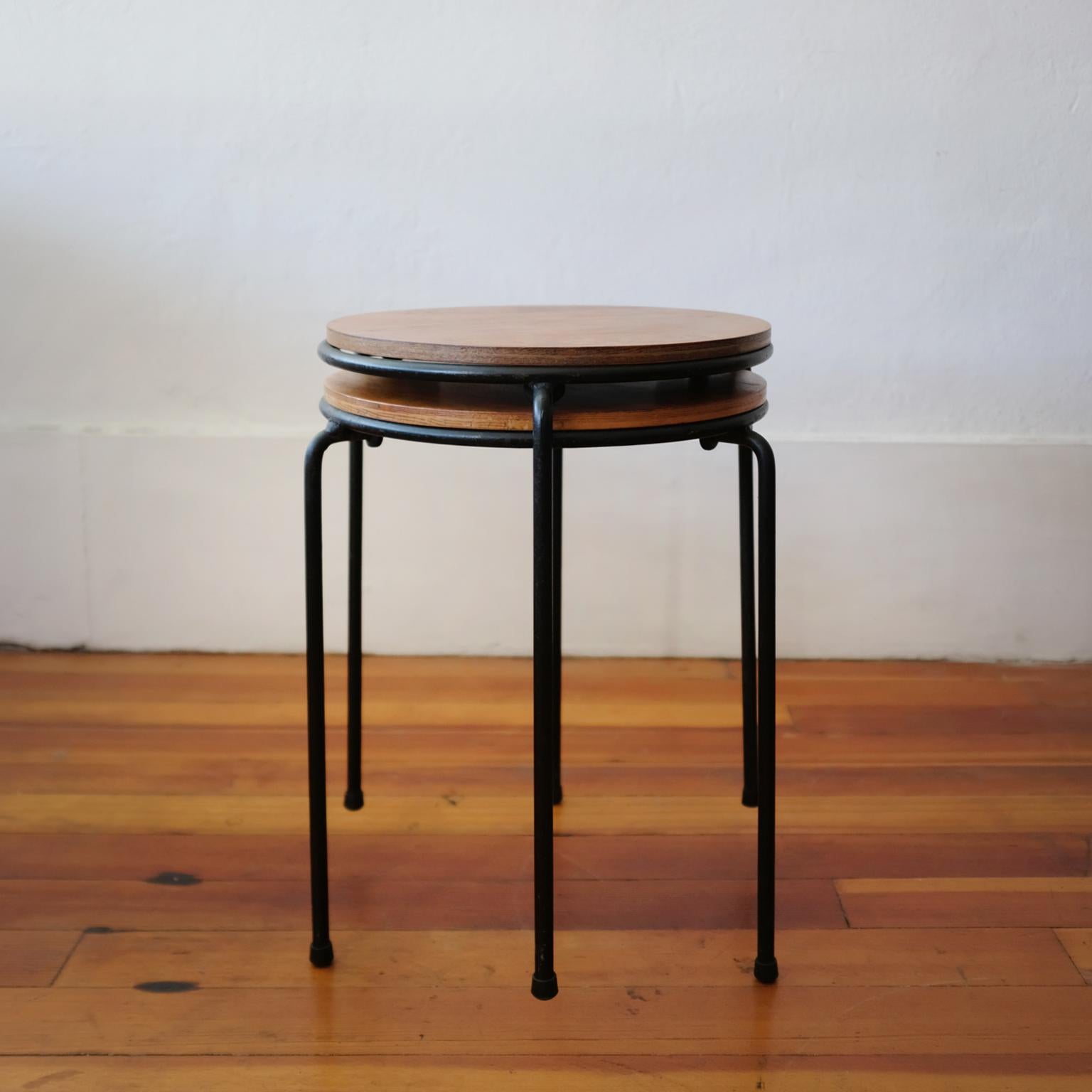 Raymond Jean Iron and Walnut Tables, 1950s In Good Condition In San Diego, CA