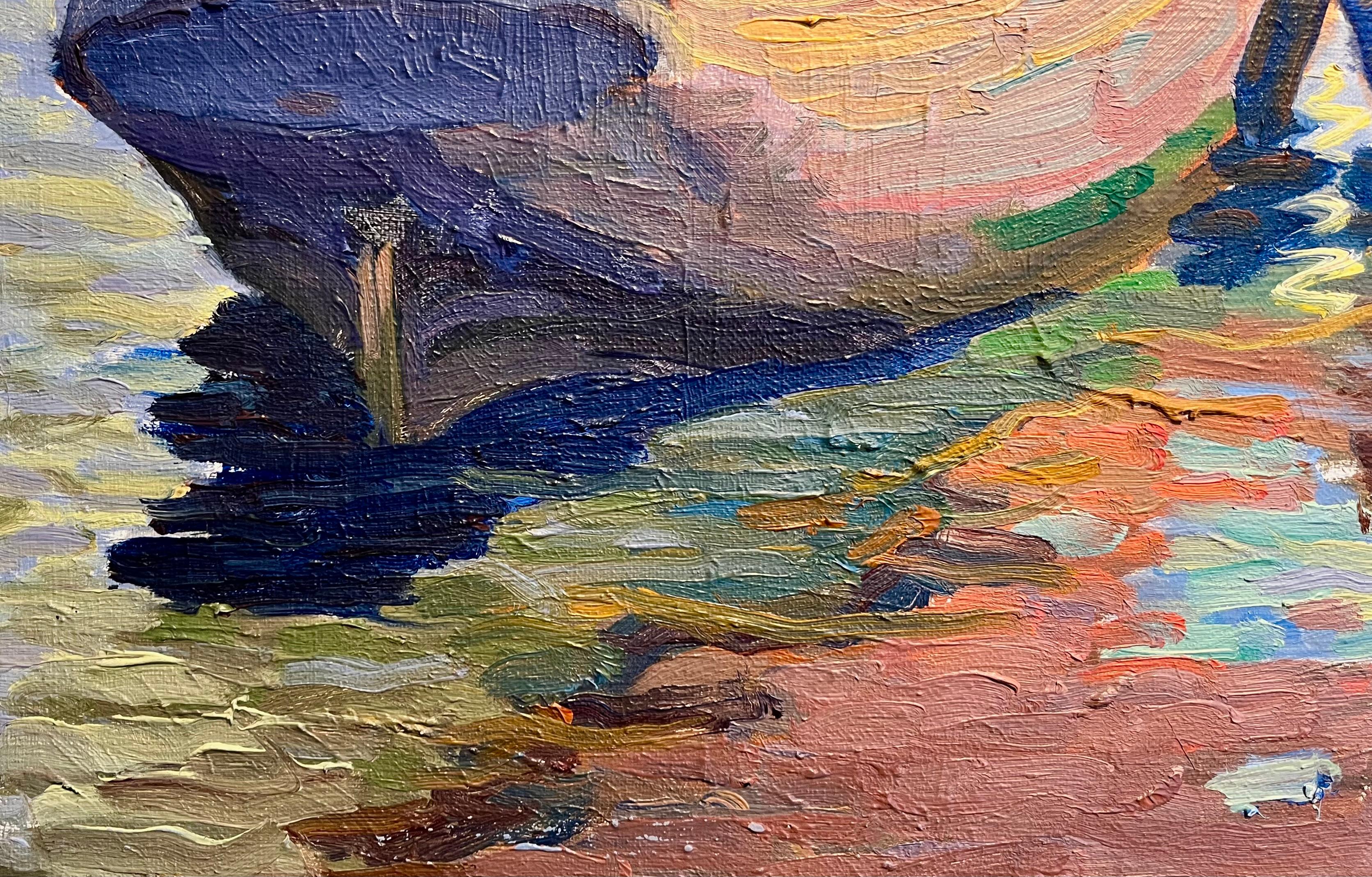 Luminoso dipinto impressionista di Marin con barche intitolato 