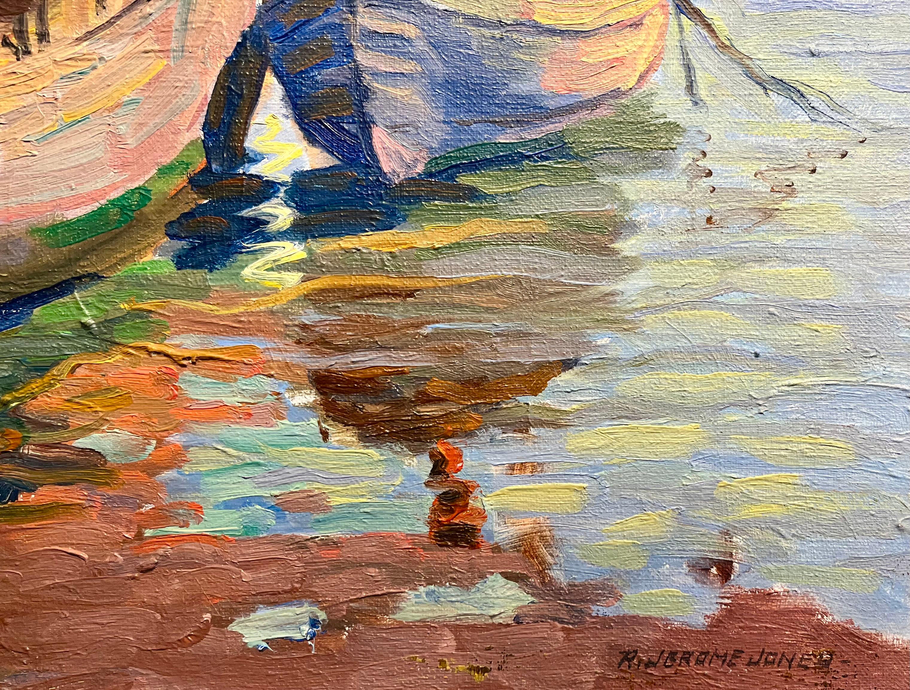 Luminoso dipinto impressionista di Marin con barche intitolato 