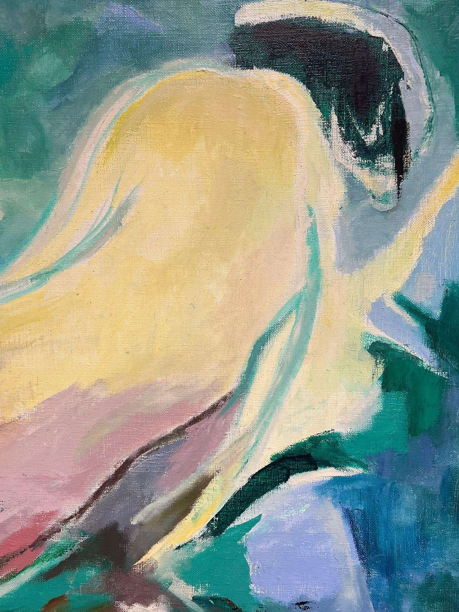 Pittura ad olio figurativa astratta modernista francese del 1980 con nudo sdraiato in vendita 3