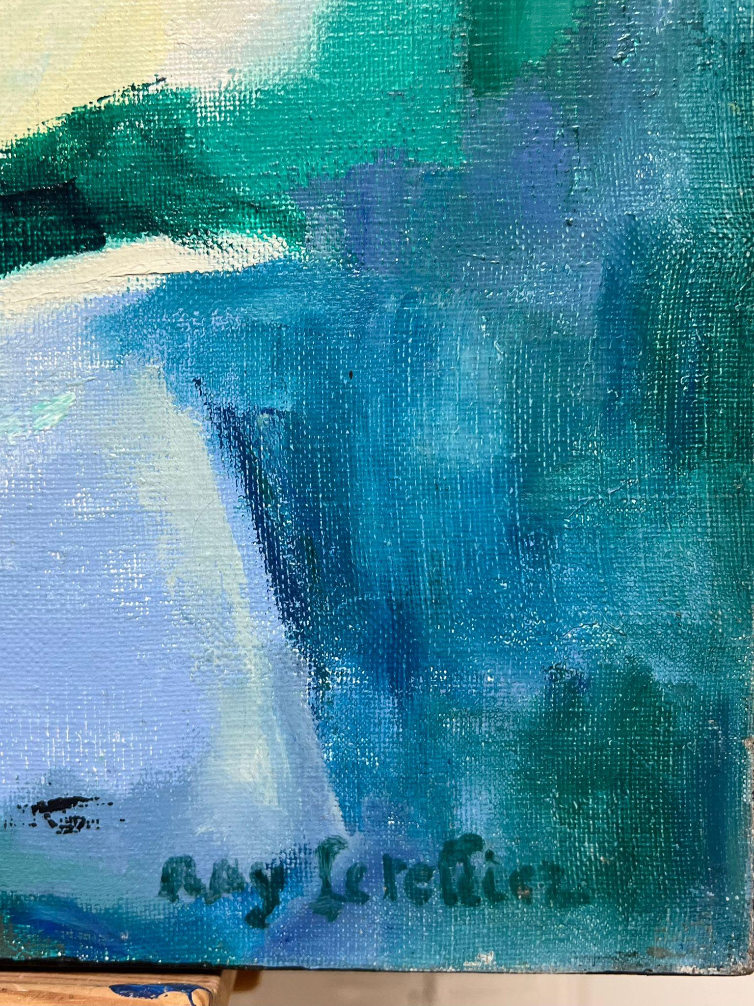 Pittura ad olio figurativa astratta modernista francese del 1980 con nudo sdraiato in vendita 4