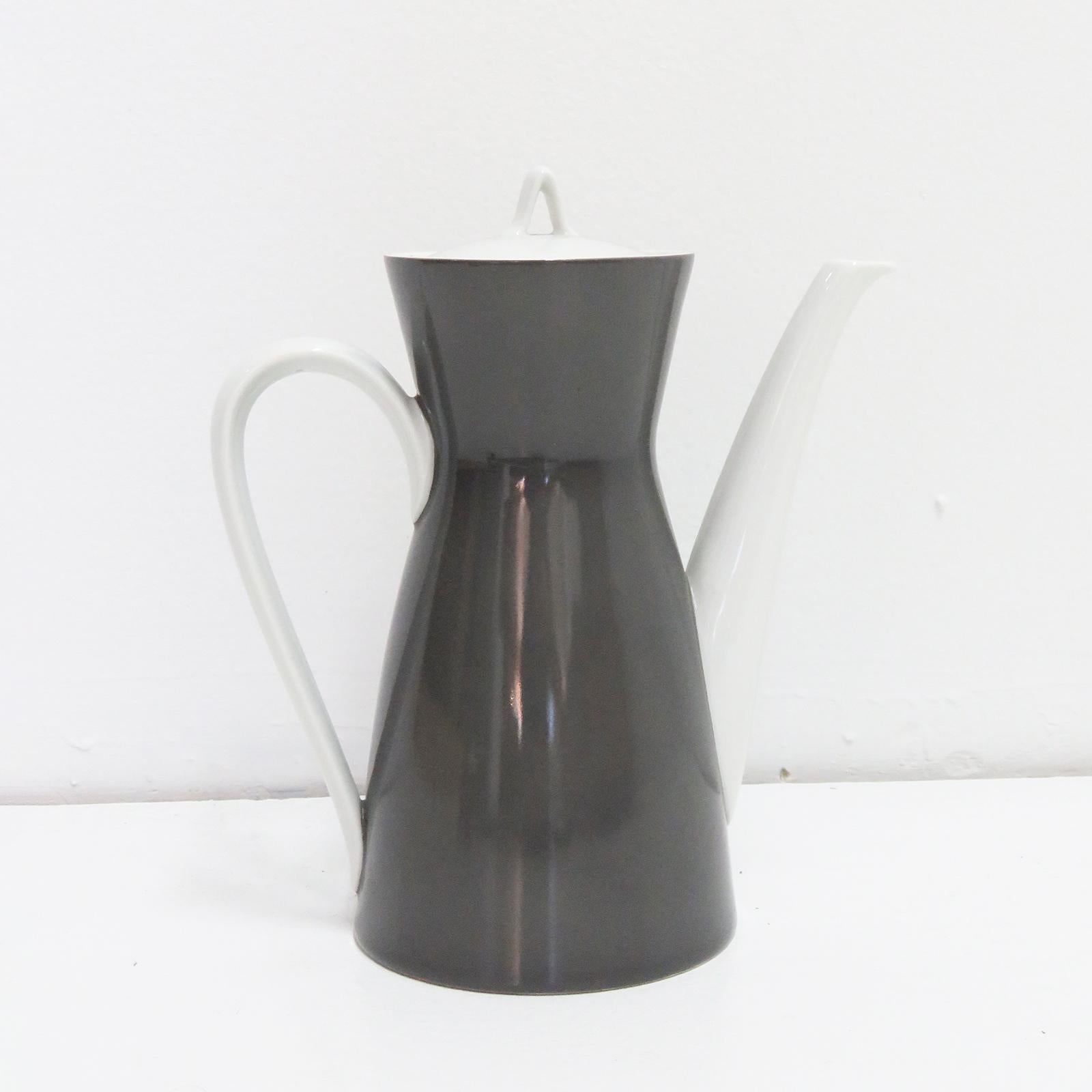 Juego de café de 20 piezas de porcelana gris y blanca para sobremesa Rosenthal 2000 Secunda, servidor de café, azucarero y cremera y juego completo de servicio con seis tazas, seis platillos y seis platos de tarta.