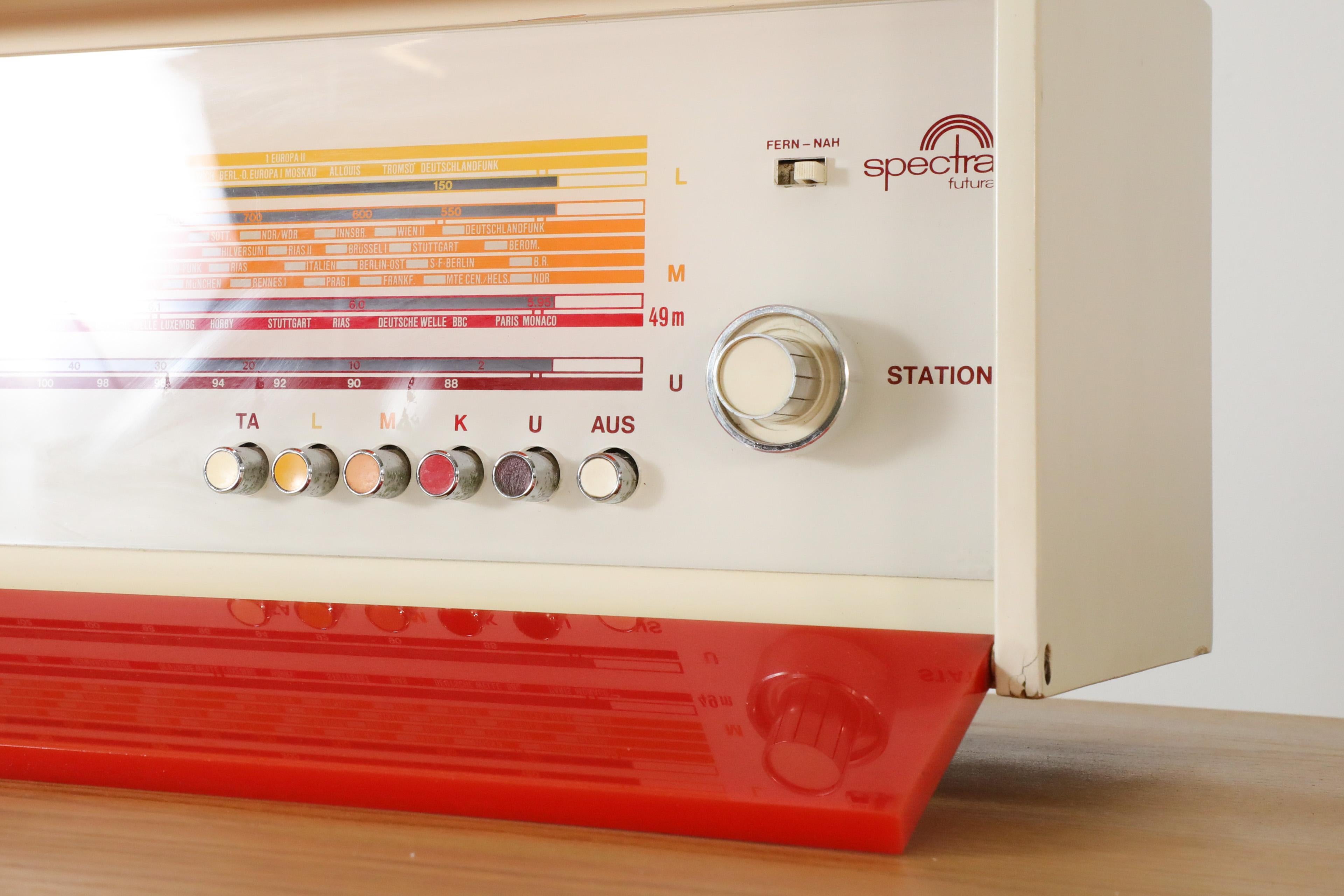 Raymond Loewy Designed Nordmende Spectra Futura Transistor Radio in Red & Orange 1