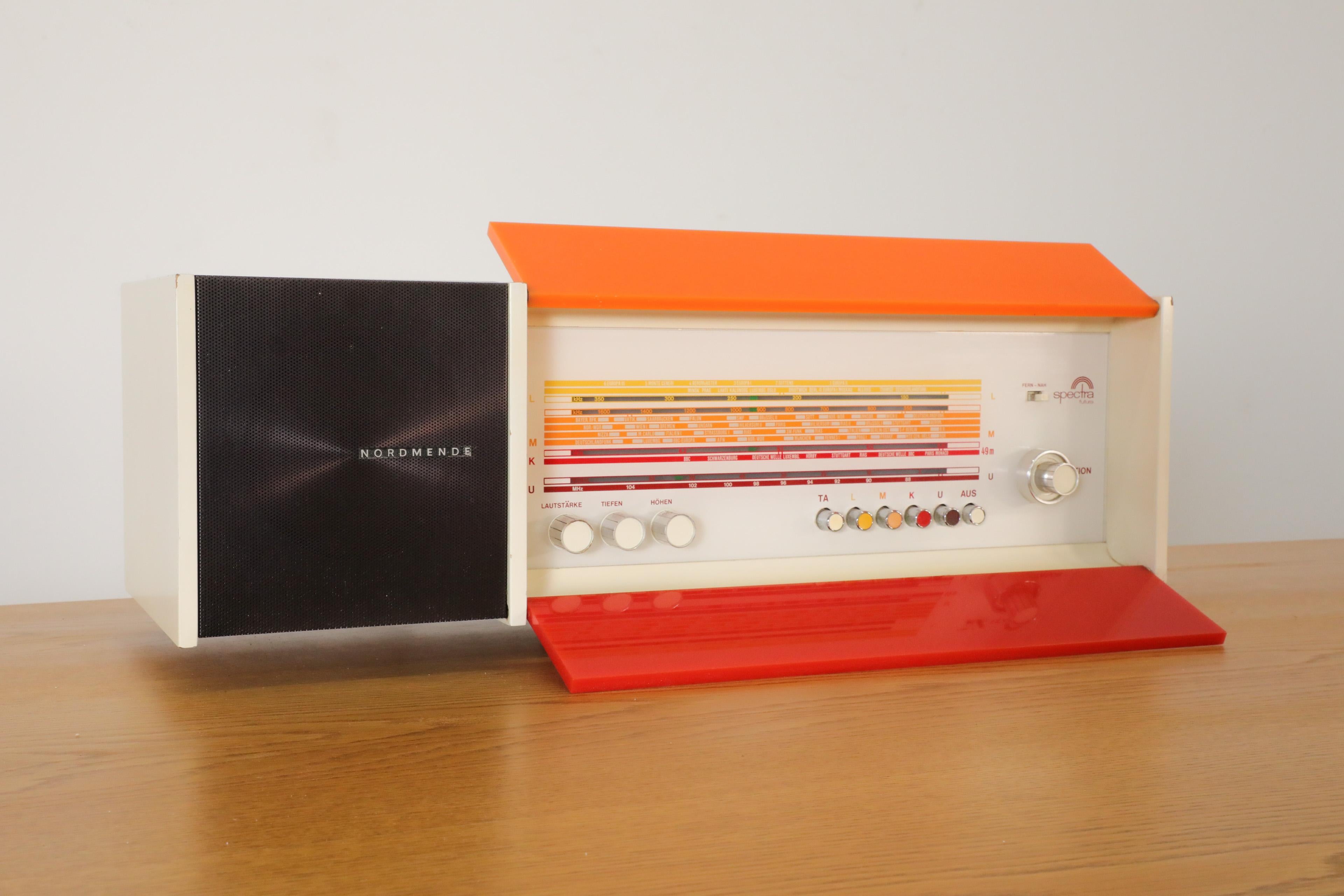 Mid-20th Century Raymond Loewy Designed Nordmende Spectra Futura Transistor Radio in Red & Orange