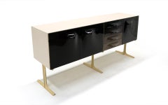 Raymond Loewy DF 2000 Long Tall Media Cabinet / Credenza:: Off White and Sepia