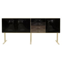 Raymond Loewy DF 2000 Long Tall Media Cabinet / Credenza, Off White and Sepia