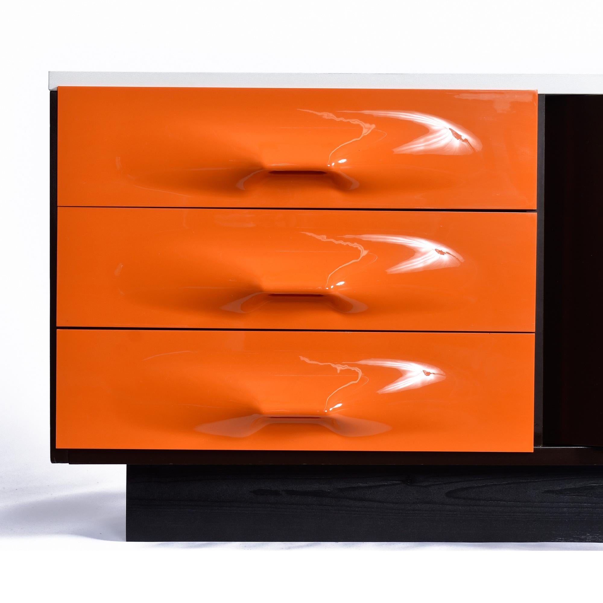 Raymond Loewy DF-2000 Orange Plastic Drawer Media Cabinet Credenza For Sale 2