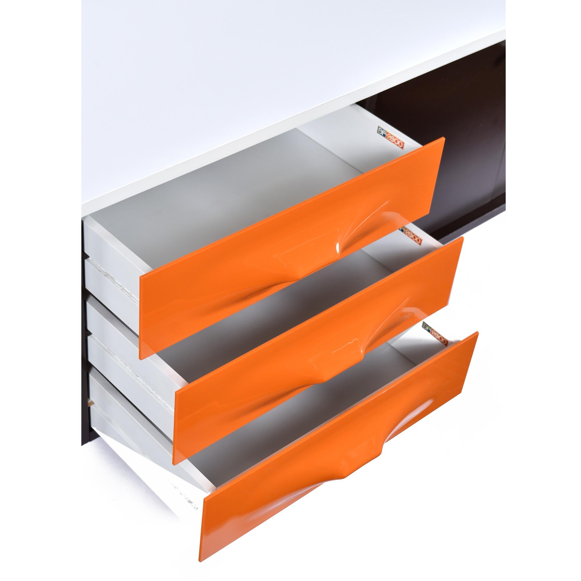 Raymond Loewy DF-2000 Orange Plastic Drawer Media Cabinet Credenza For Sale 3