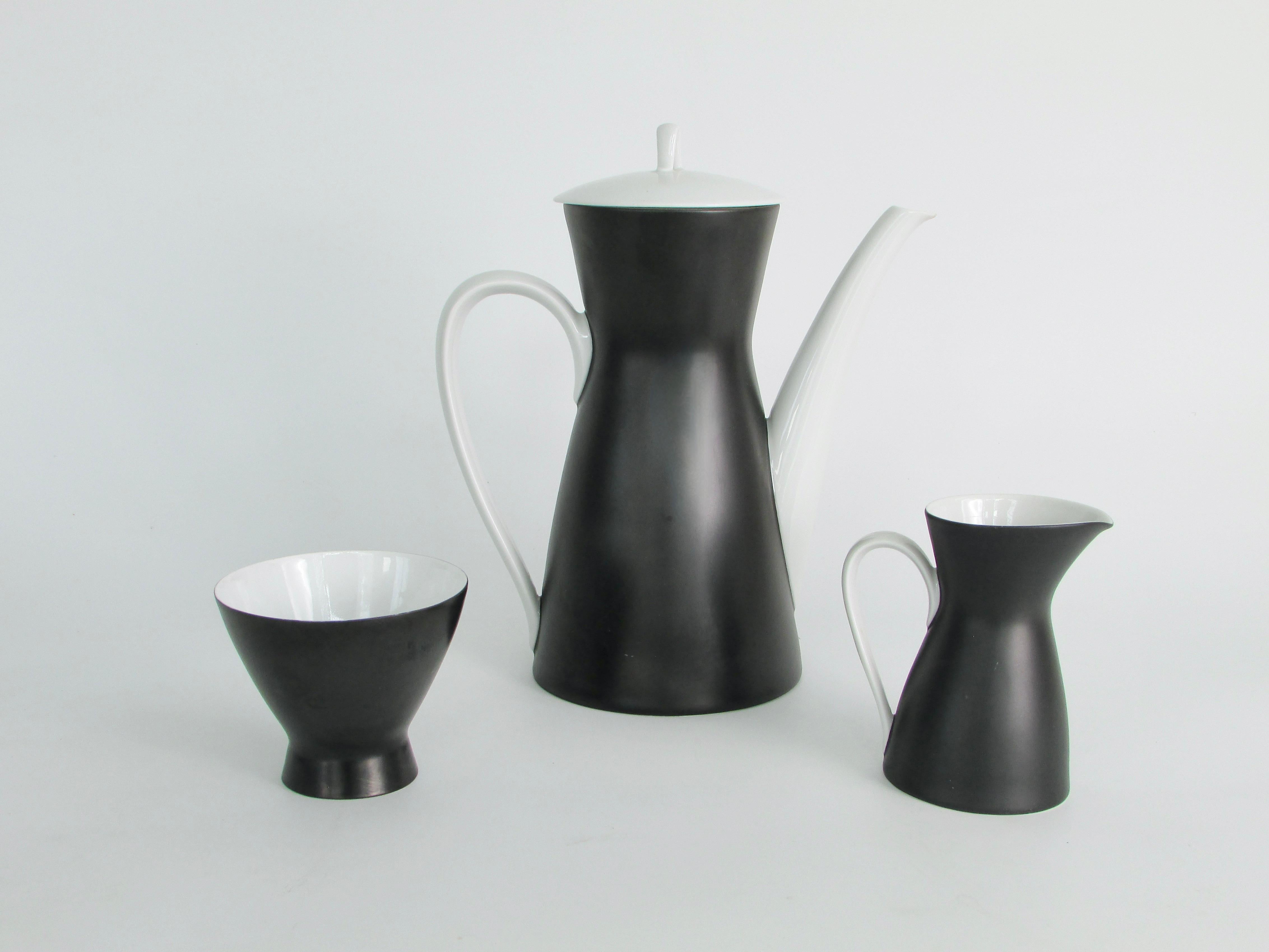 Mid-Century Modern Raymond Loewy Ebony Black Rosenthal Germany fine china coffee service for six  For Sale