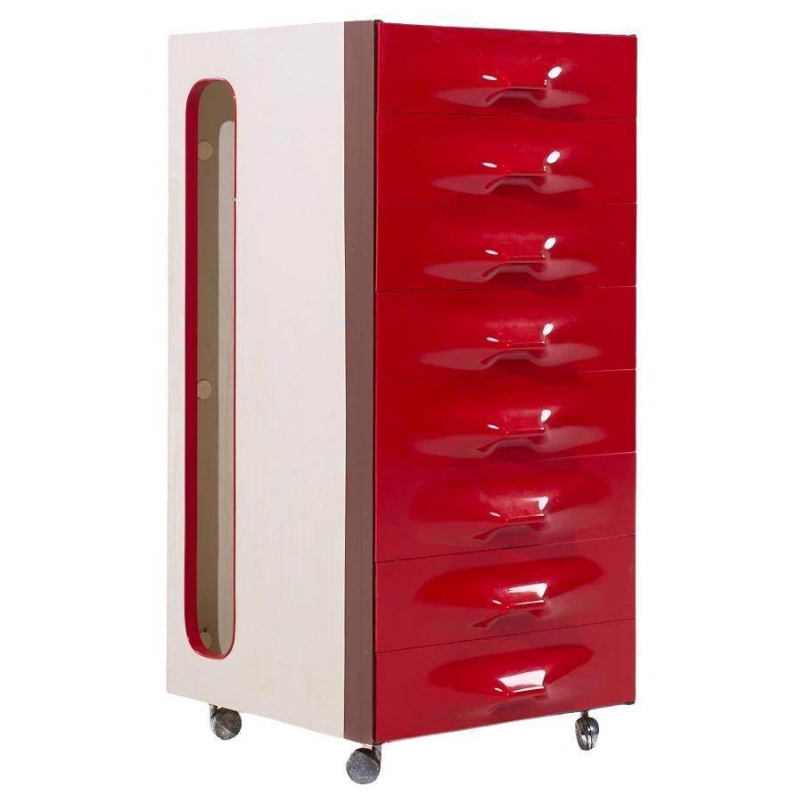 Raymond Loewy for Doubinsky Frères DF 2000 MCM Red Fiberglass Valet Cabinet
