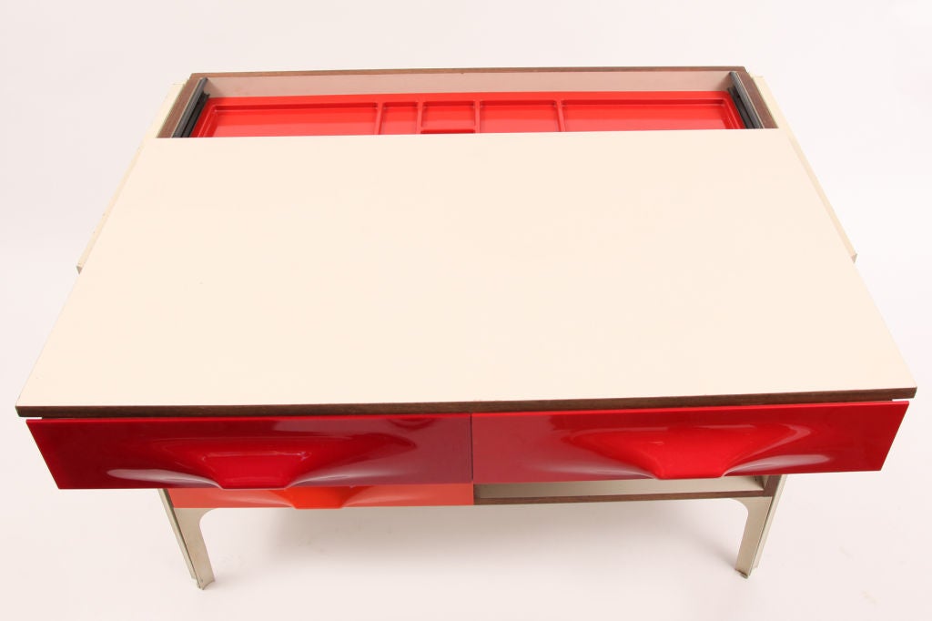 French Raymond Loewy for Doubinsky Freres Red & Orange DF 2000 Chest or Desk