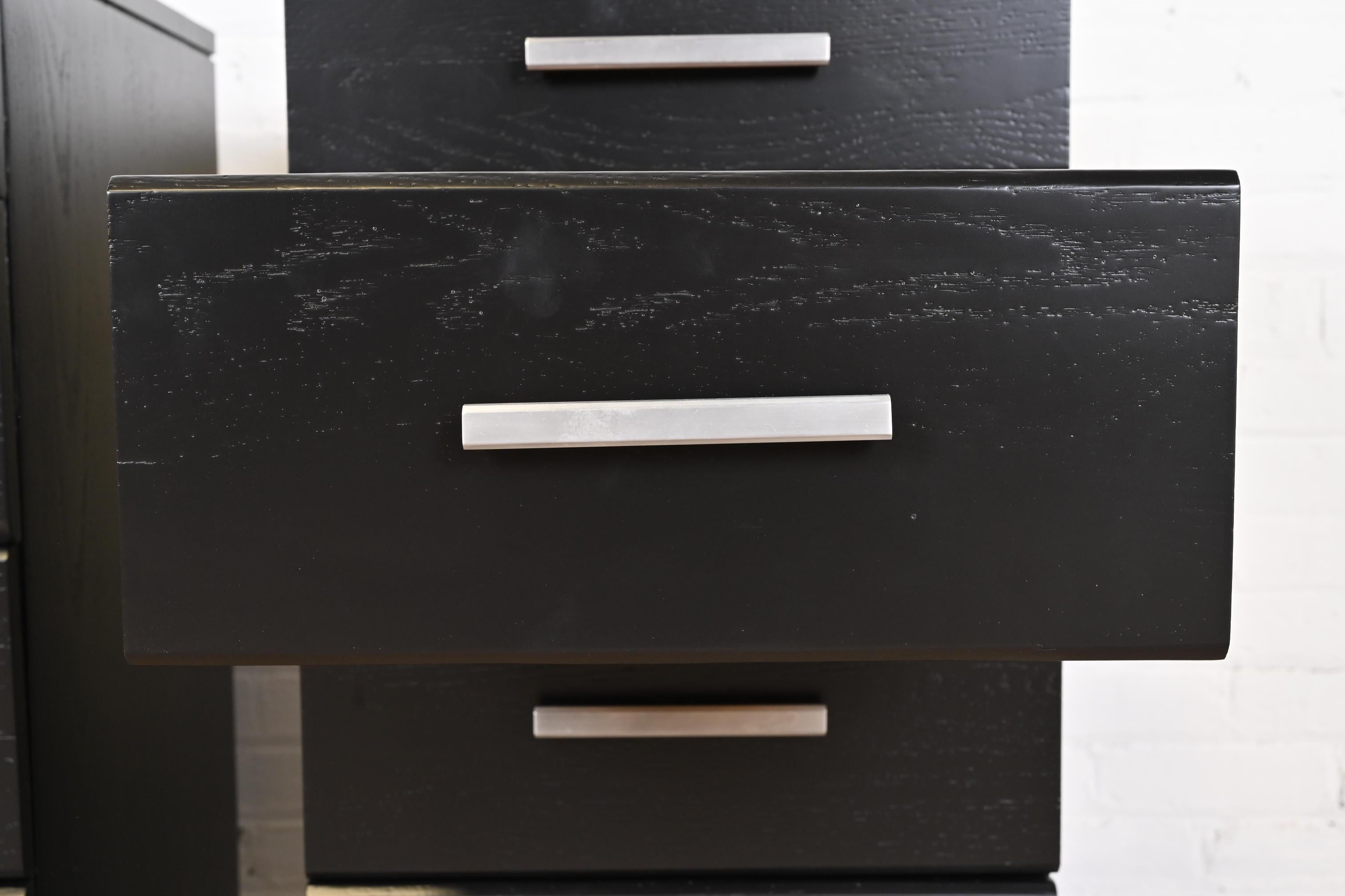 Raymond Loewy for Mengel Black Lacquered Bedside Chests, Newly Refinished For Sale 1