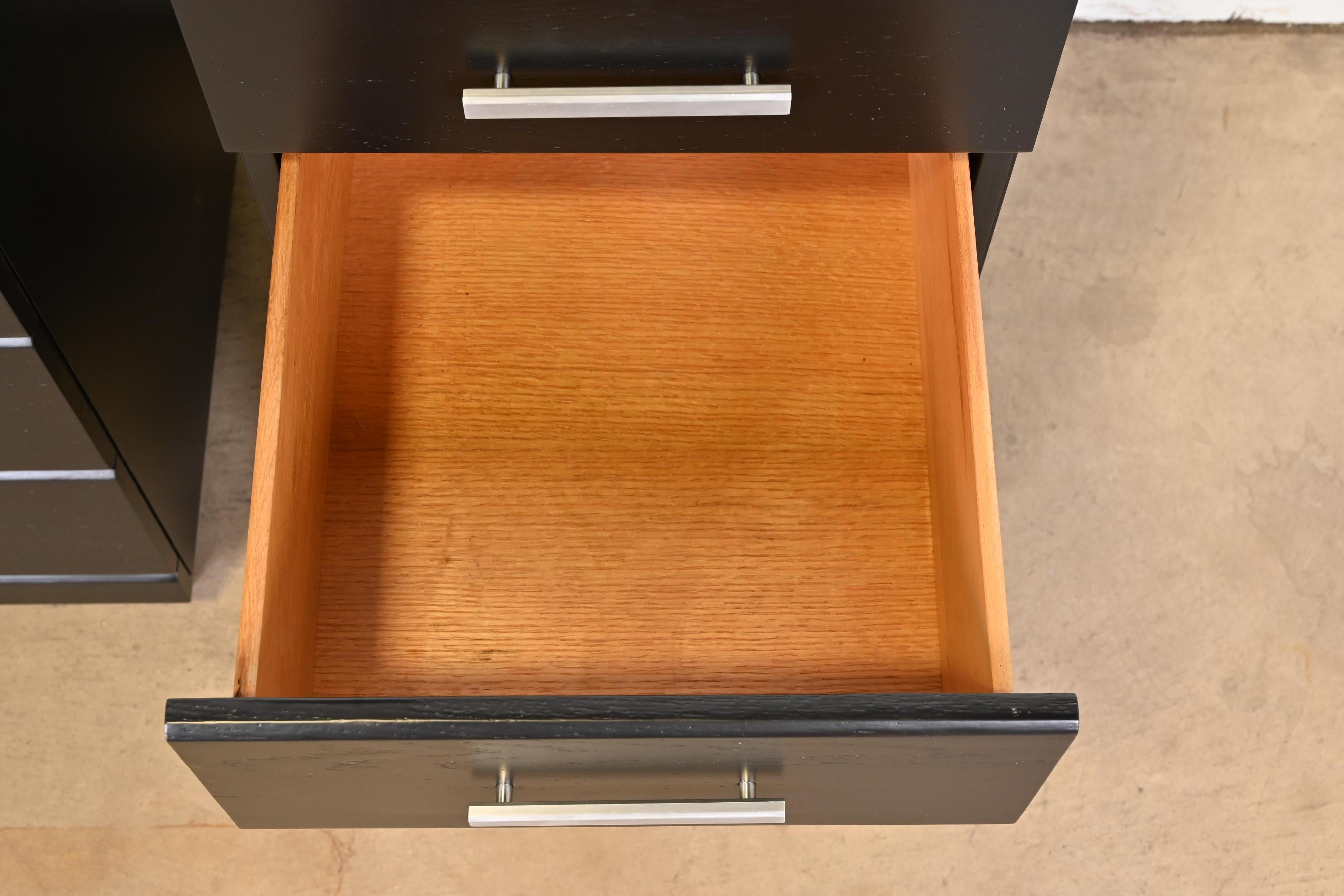 Raymond Loewy for Mengel Black Lacquered Bedside Chests, Newly Refinished For Sale 2