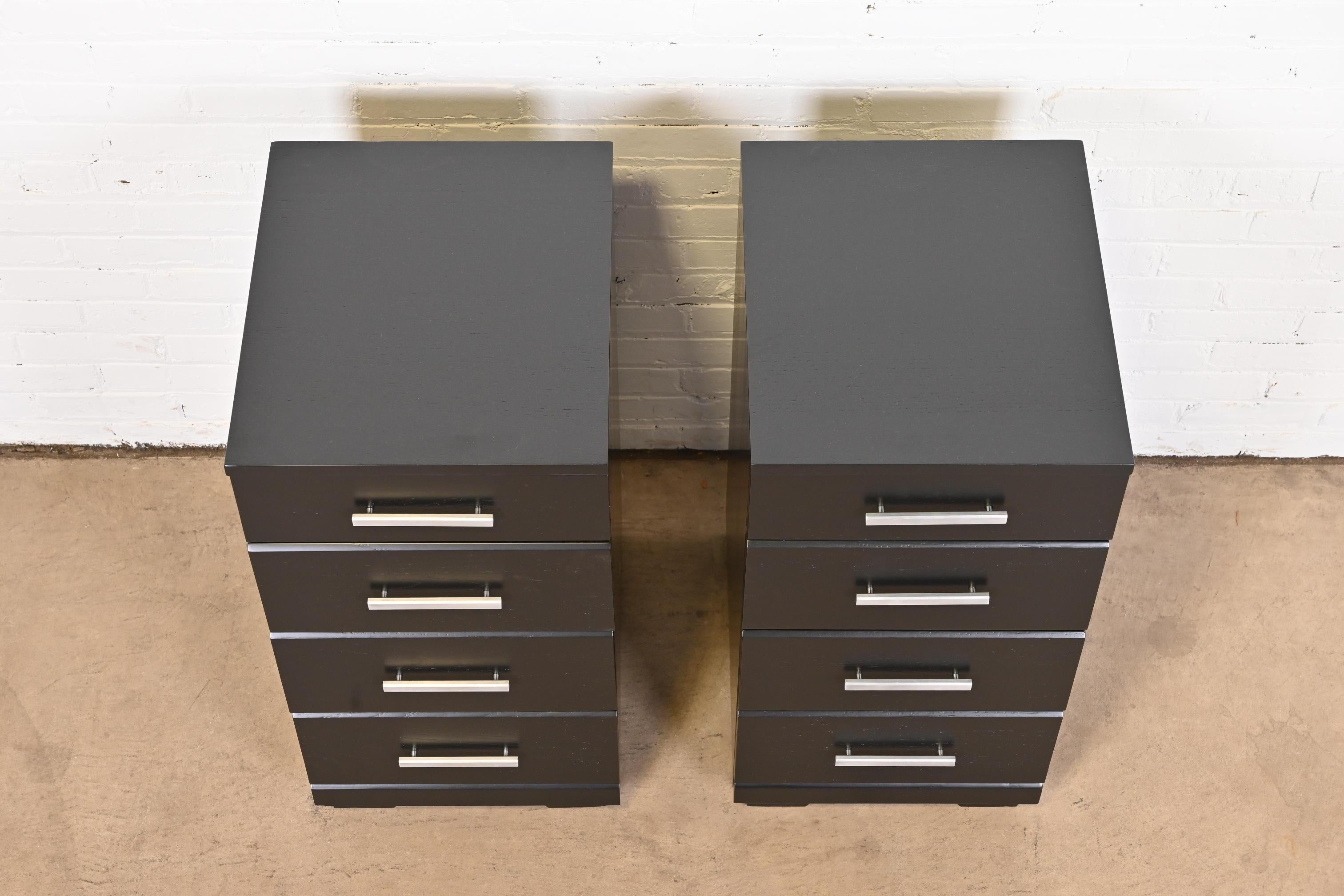 Raymond Loewy for Mengel Black Lacquered Bedside Chests, Newly Refinished For Sale 4