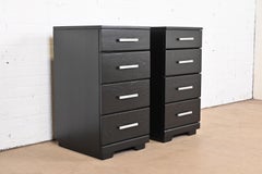 Raymond Loewy for Mengel Black Lacquered Bedside Chests, Newly Refinished