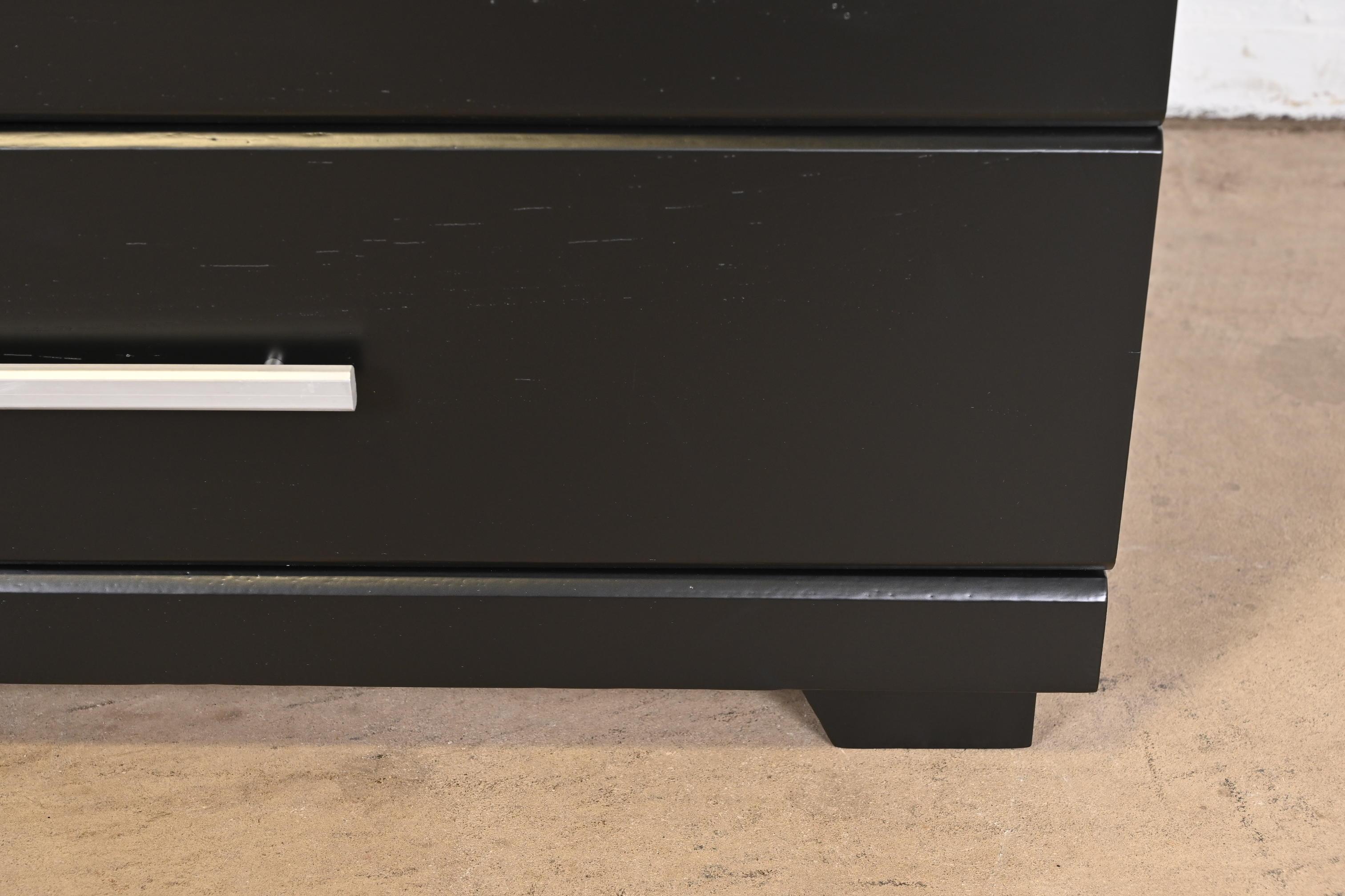 Raymond Loewy for Mengel Black Lacquered Highboy Dresser, Newly Refinished For Sale 4