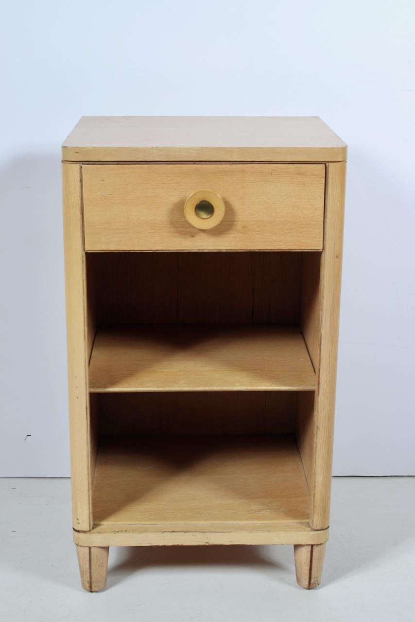 Raymond Loewy for Mengel Bleached Mahogany Nightstand with Drawer & Shelf In Good Condition For Sale In Bainbridge, NY