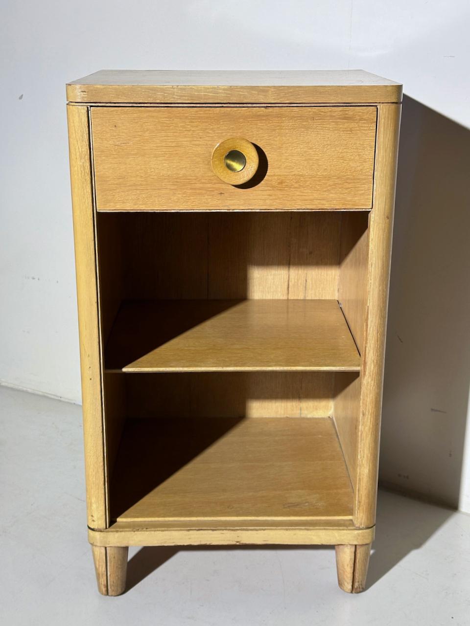 Raymond Loewy for Mengel Bleached Mahogany Nightstand with Drawer & Shelf In Good Condition For Sale In Bainbridge, NY