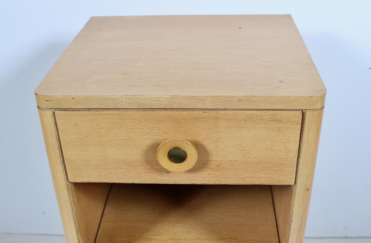 Raymond Loewy for Mengel Bleached Mahogany Nightstand with Drawer & Shelf For Sale 3