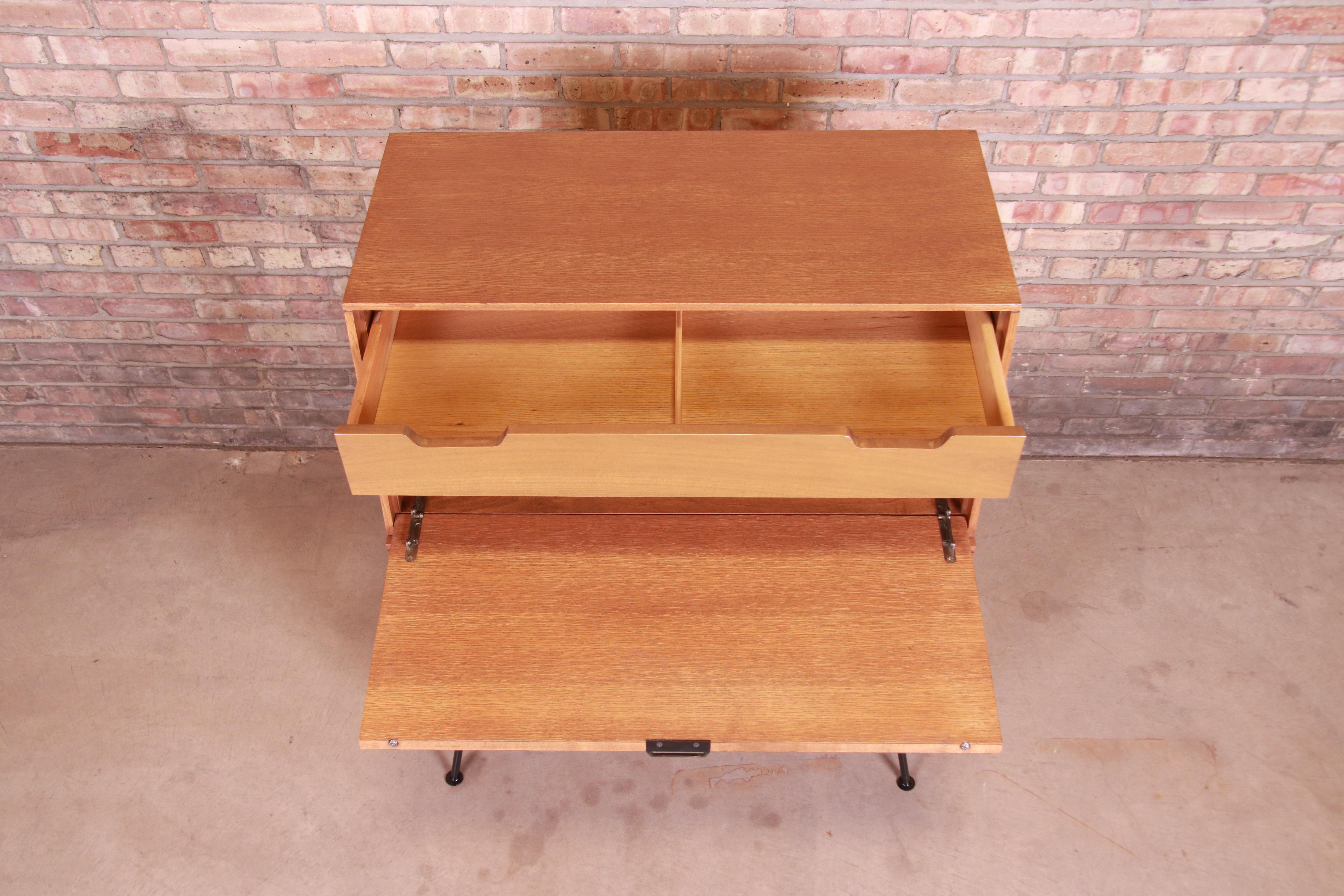 Raymond Loewy for Mengel Drop Front Secretary Desk on Iron Legs, Refinished For Sale 2