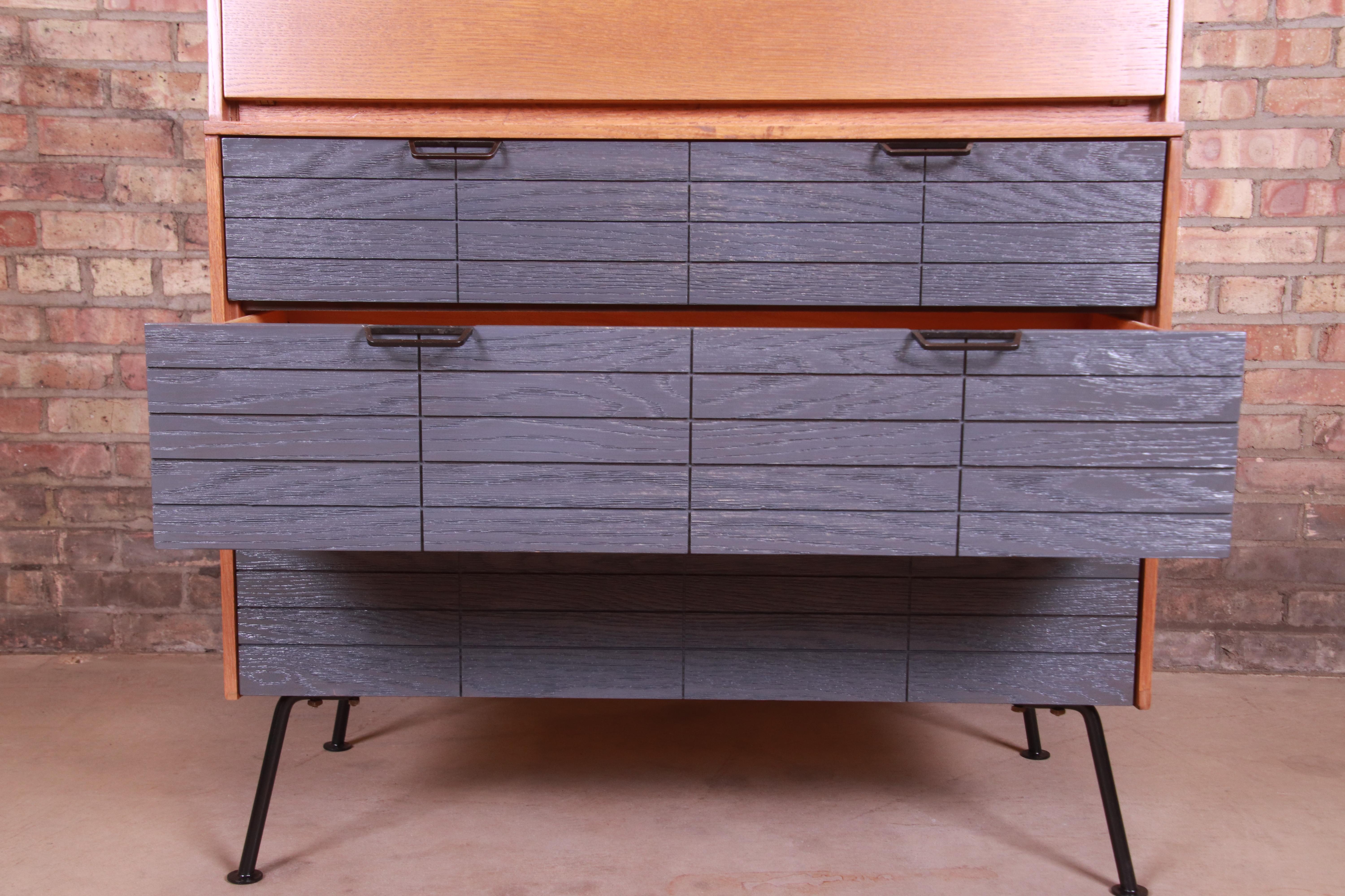 Raymond Loewy for Mengel Drop Front Secretary Desk on Iron Legs, Refinished 6