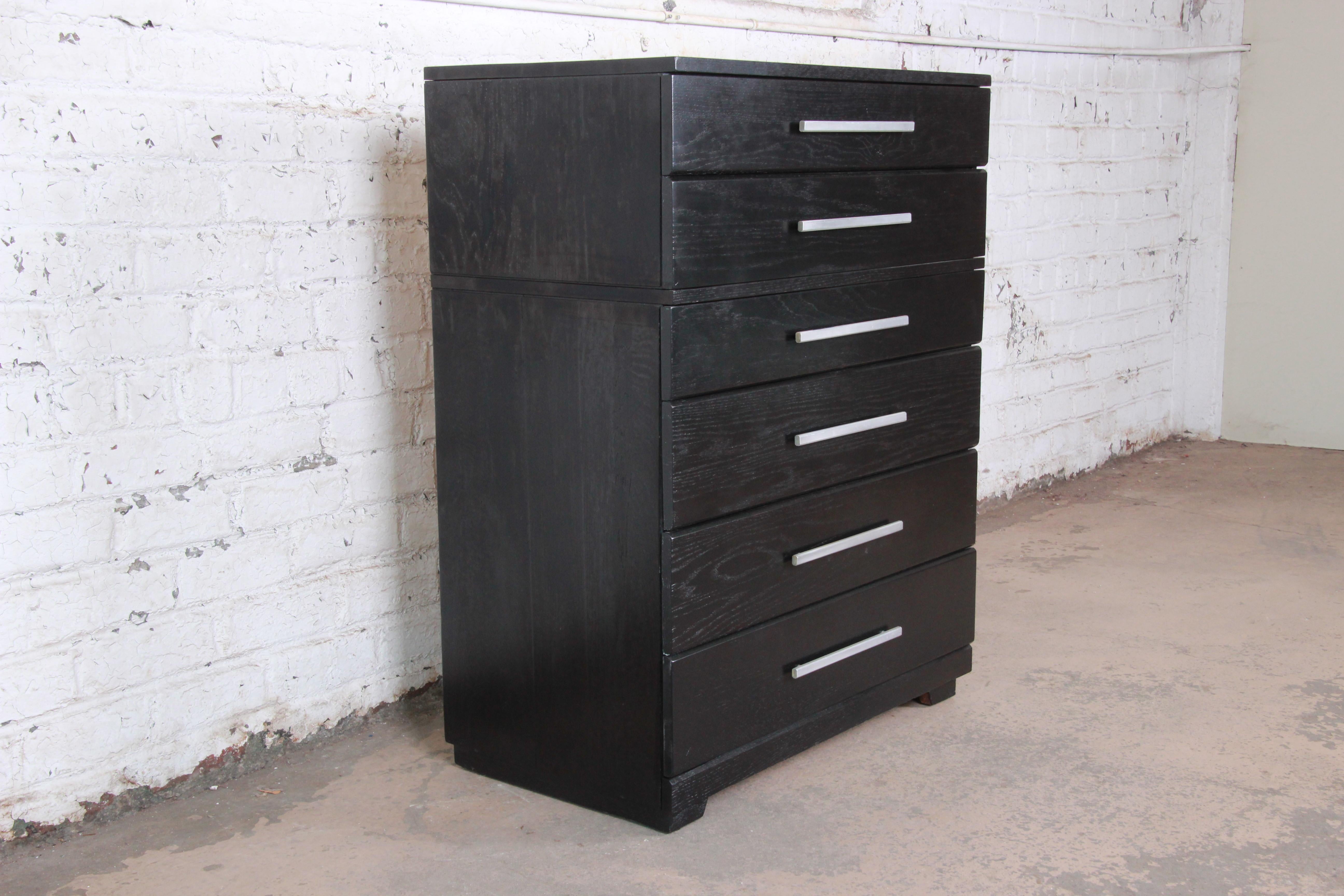 Raymond Loewy for Mengel Ebonized Mid-Century Modern Highboy Dresser, 1950s In Good Condition In South Bend, IN