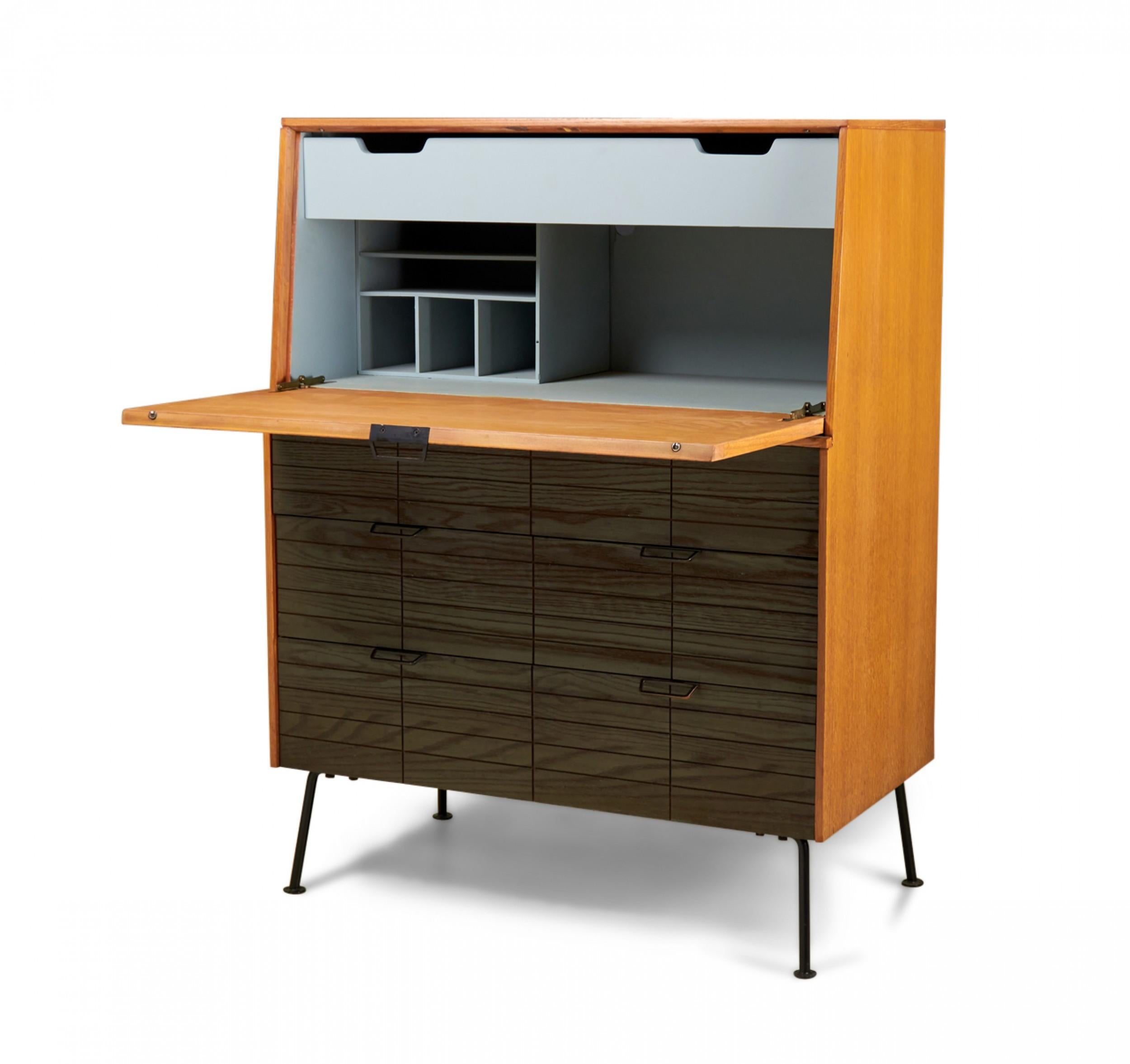 Raymond Loewy for Mengel Fall-Front Walnut and Iron Secretary Cabinets For Sale 5