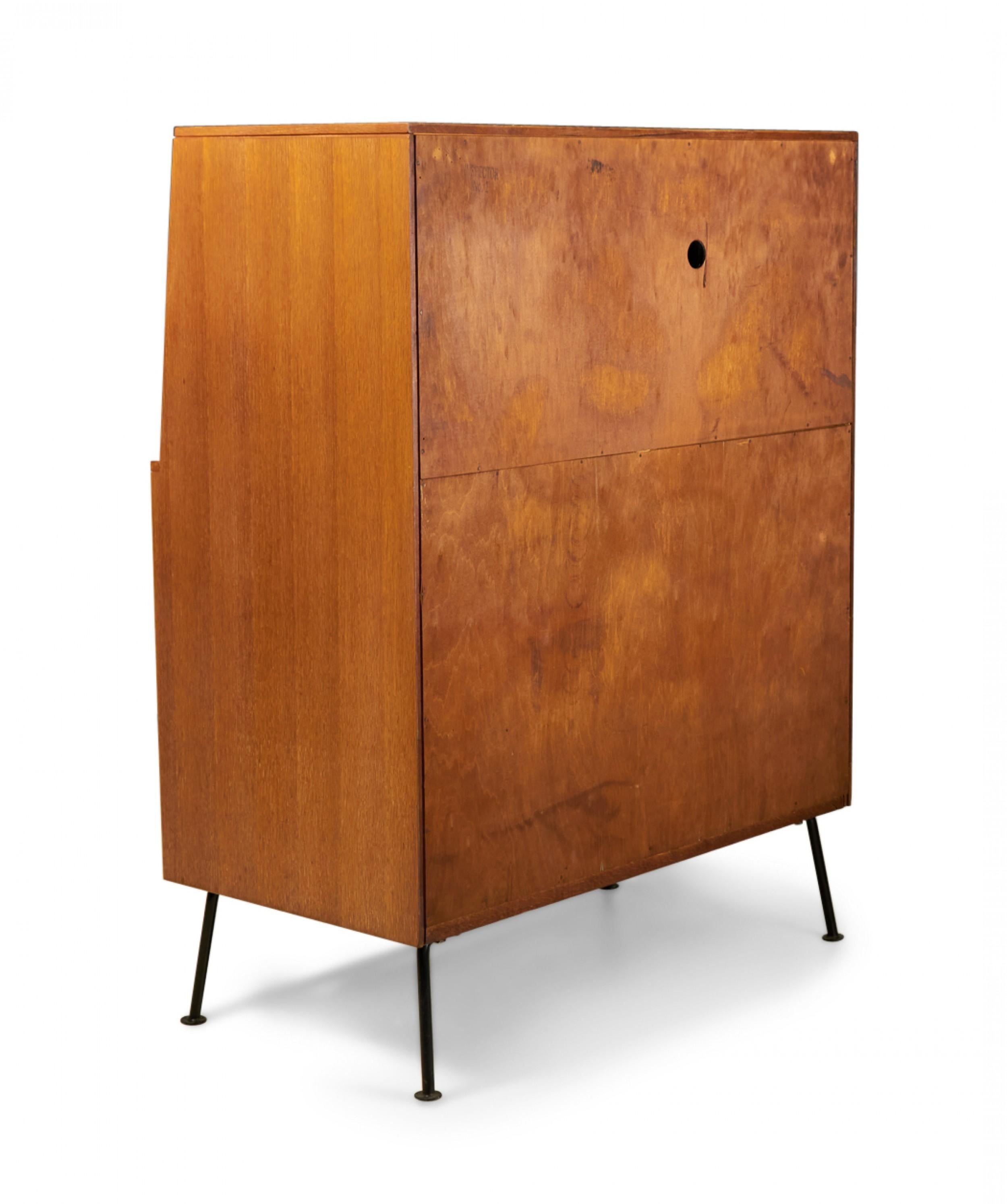 20th Century Raymond Loewy for Mengel Fall-Front Walnut and Iron Secretary Cabinets For Sale