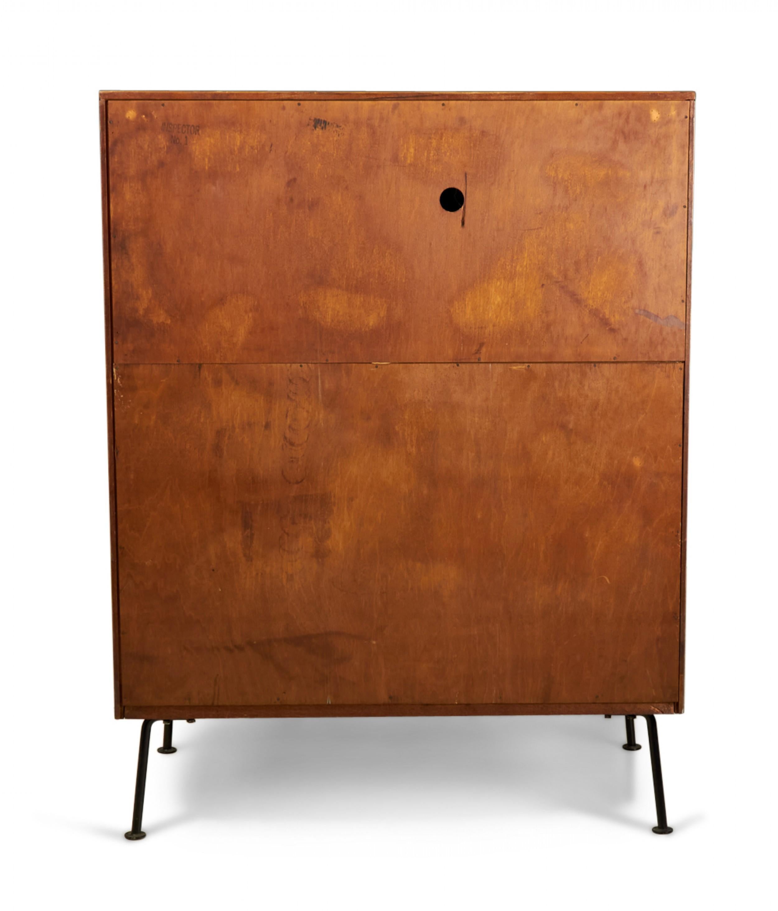 Fabric Raymond Loewy for Mengel Fall-Front Walnut and Iron Secretary Cabinets For Sale