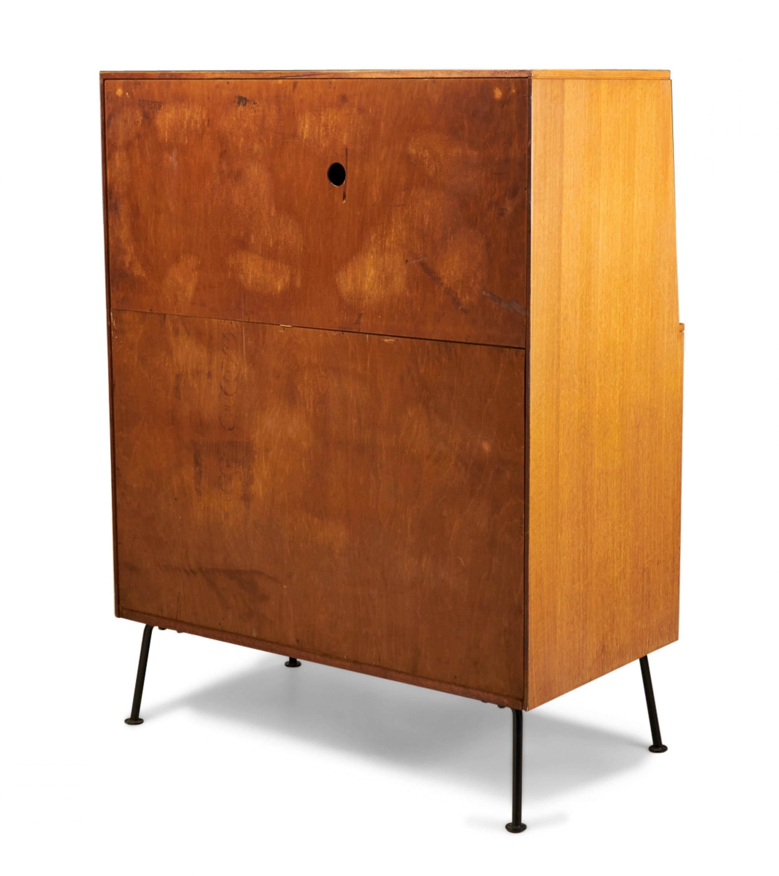 Raymond Loewy for Mengel Fall-Front Walnut and Iron Secretary Cabinets For Sale 1