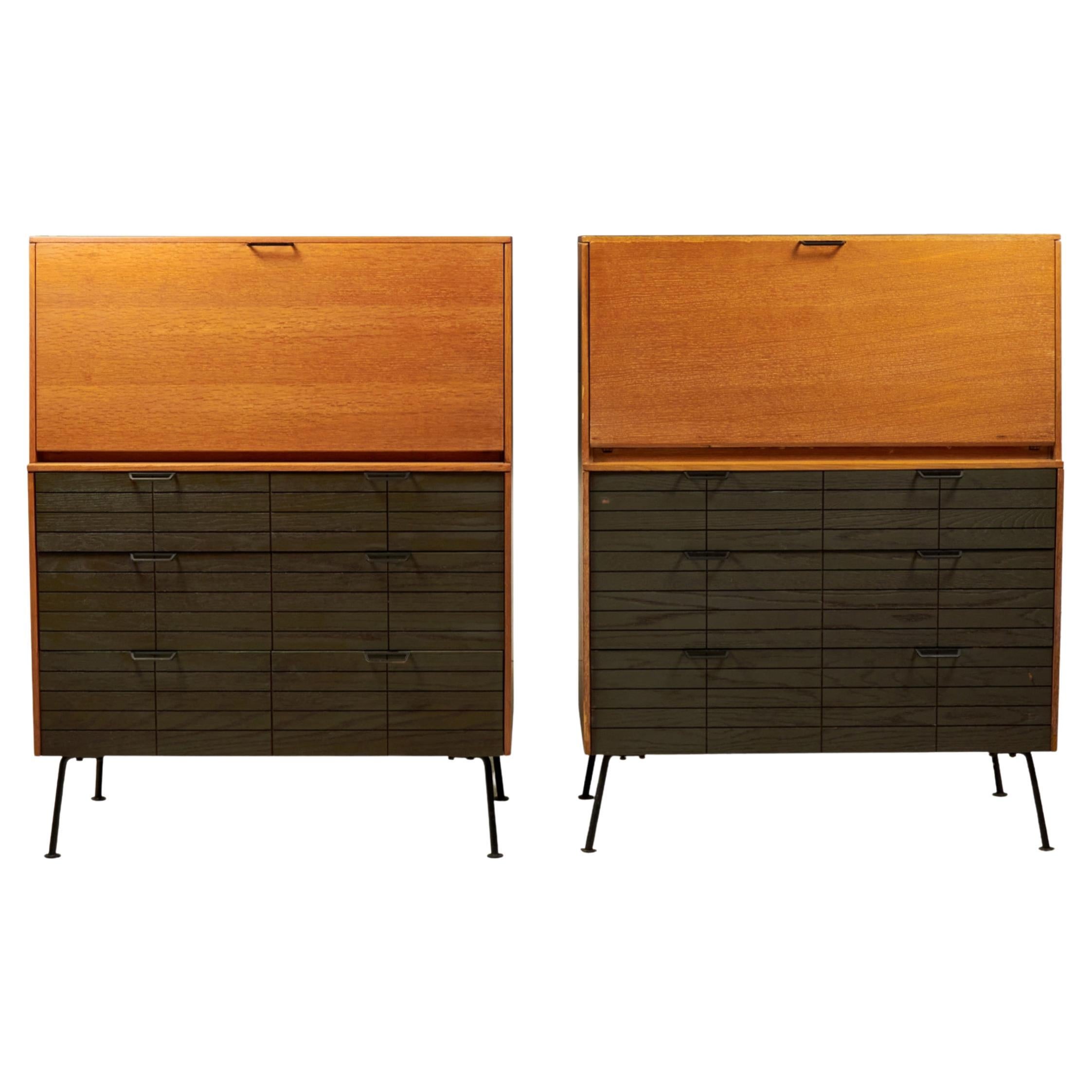 Raymond Loewy for Mengel Fall-Front Walnut and Iron Secretary Cabinets For Sale